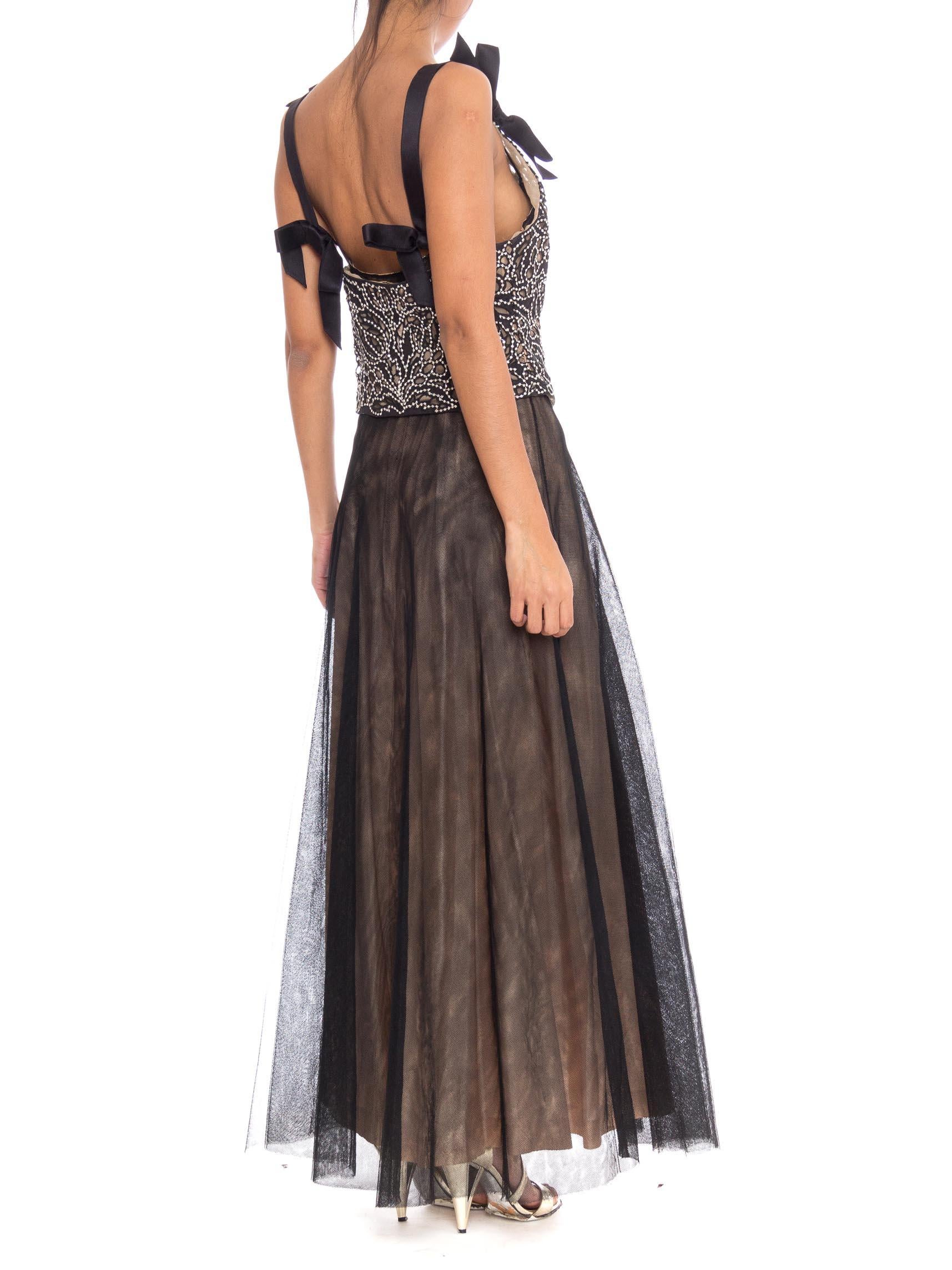 1980 VALENTINO Black Silk Tulle Couture Quality Gown With Lace And Crystal Bodi In Excellent Condition For Sale In New York, NY