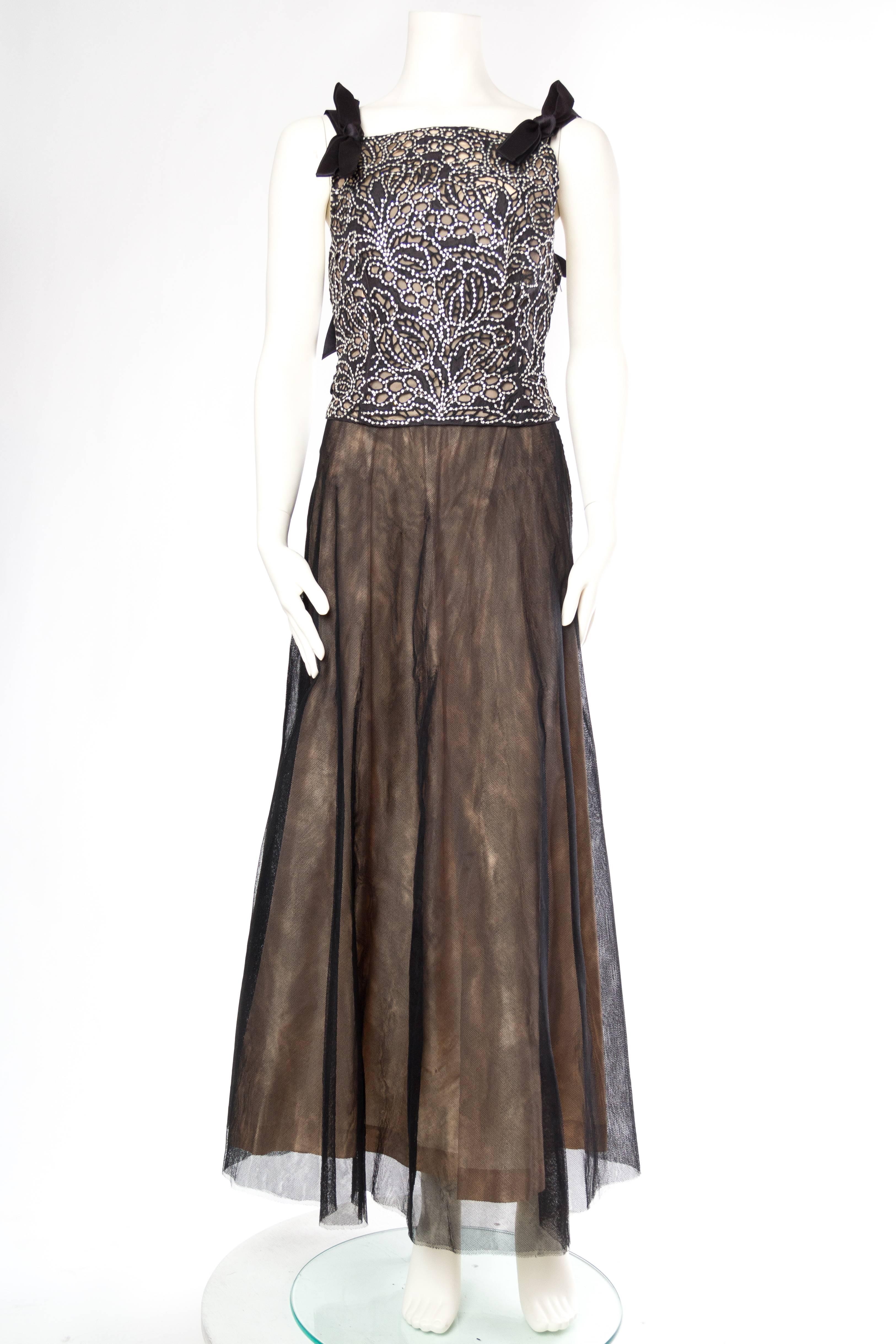 1980 VALENTINO Black Silk Tulle Couture Quality Gown With Lace And Crystal Bodi For Sale 2
