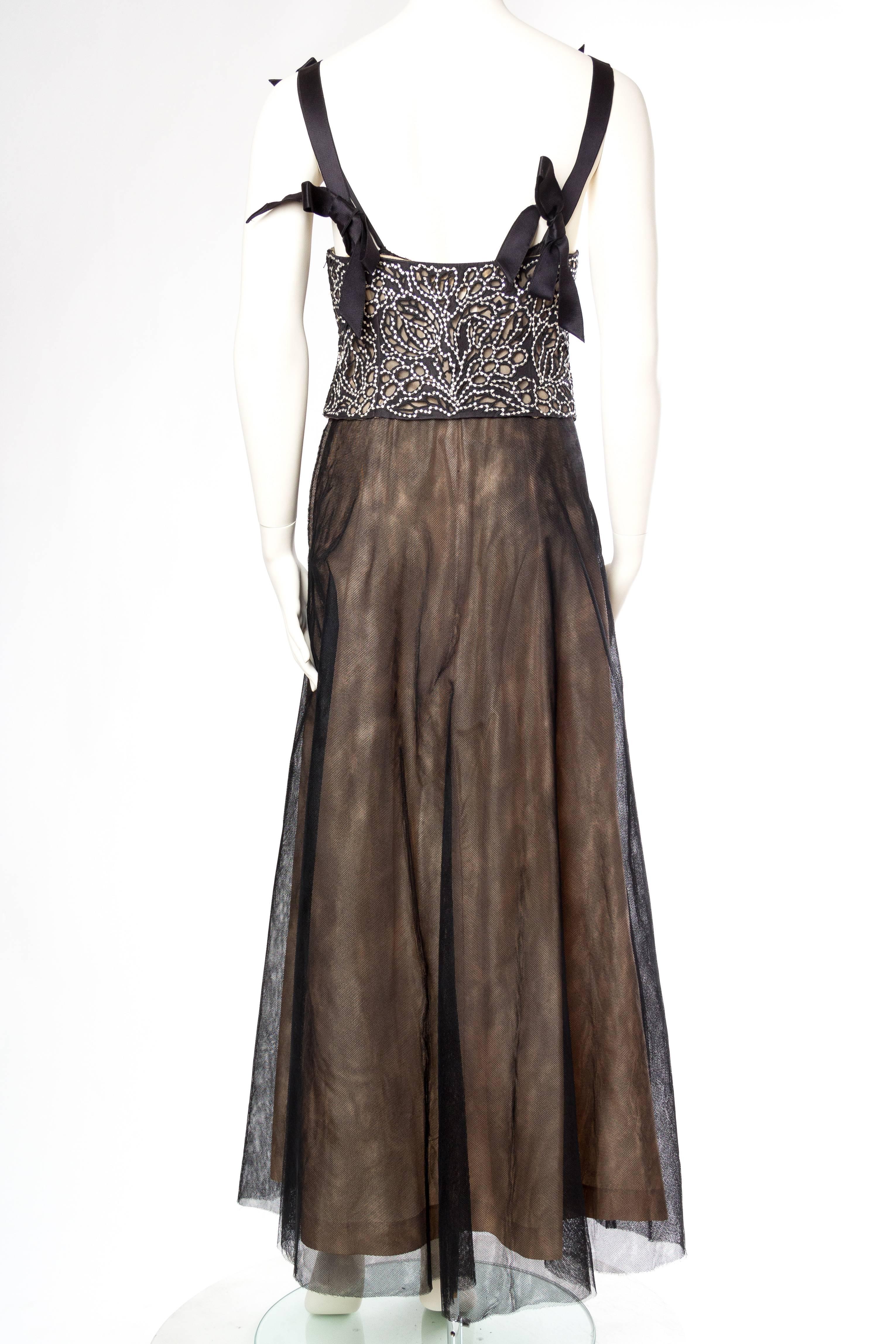 1980 VALENTINO Black Silk Tulle Couture Quality Gown With Lace And Crystal Bodi For Sale 4