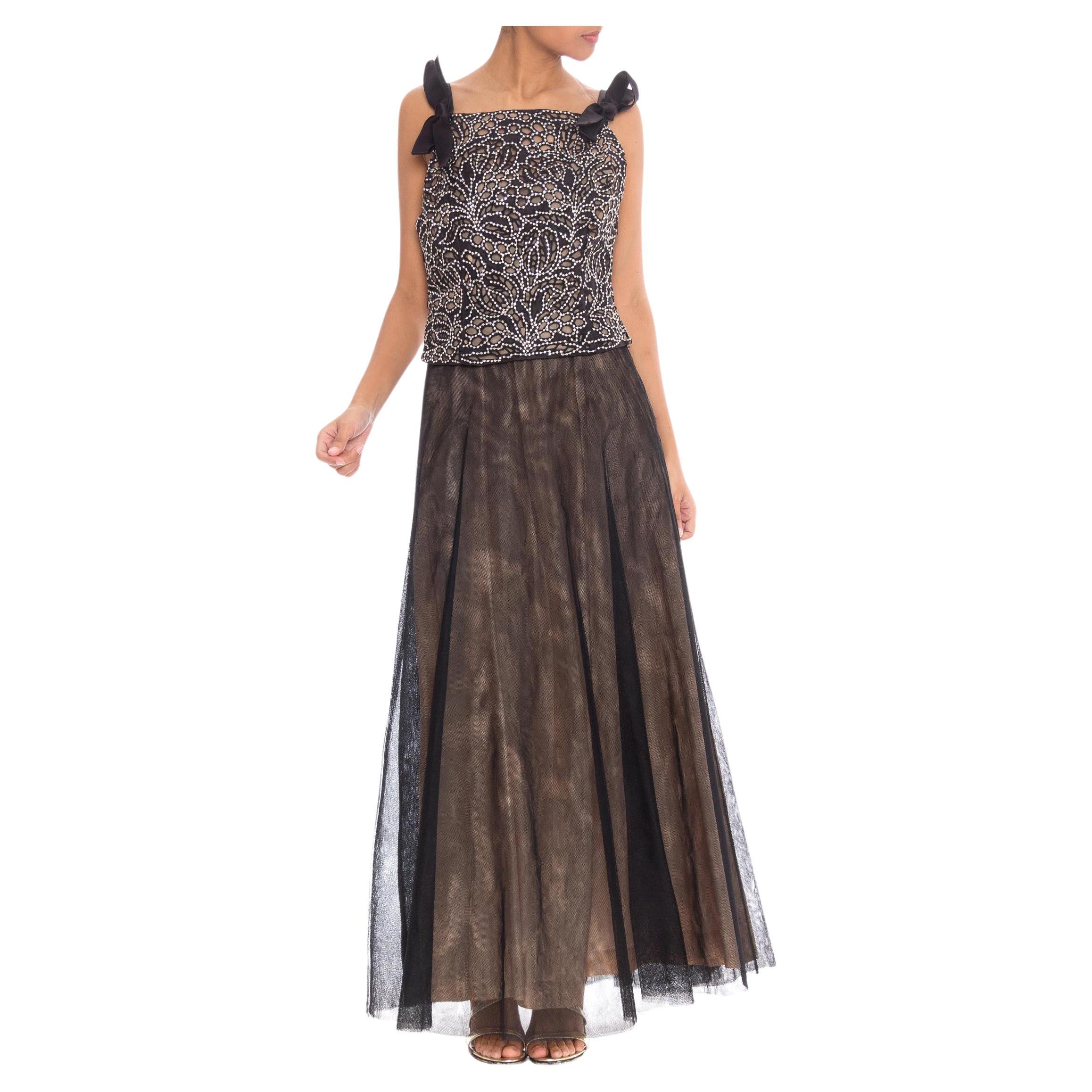 1980 VALENTINO Black Silk Tulle Couture Quality Gown With Lace And Crystal Bodi For Sale