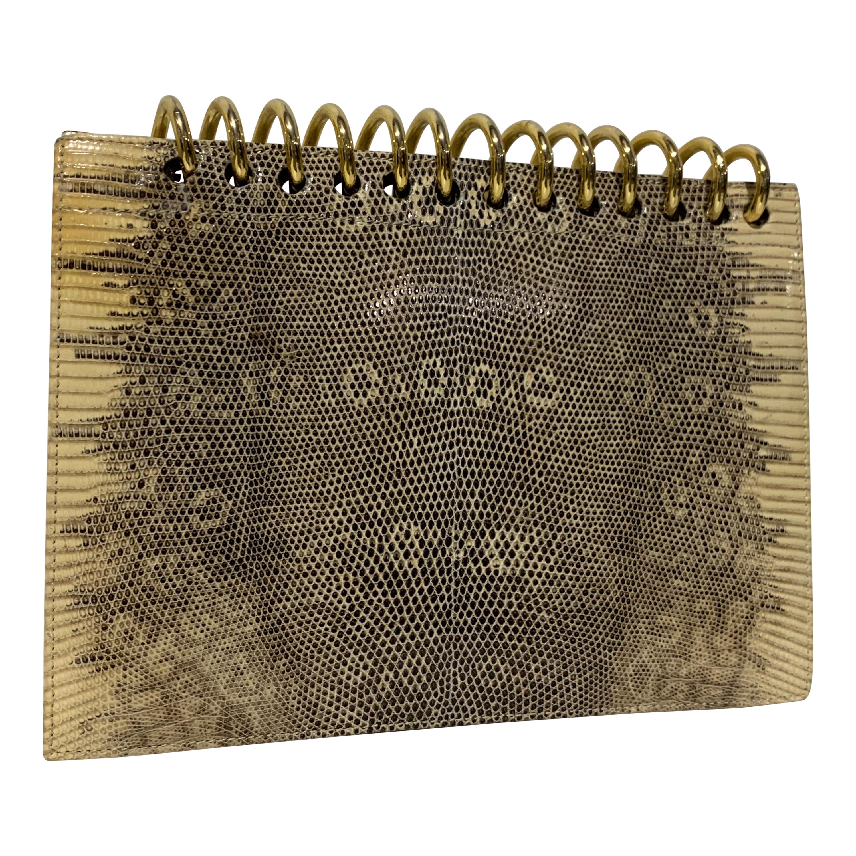 1980 Valentino Pochette in lucertola esotica con minuteria a spirale d'oro Made In Italy in vendita