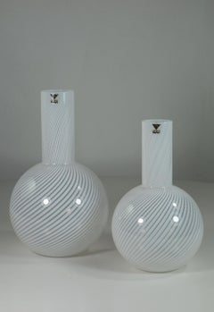 1980 VeArt White Filigrana Italian Design Murano Glass Set of Bottles