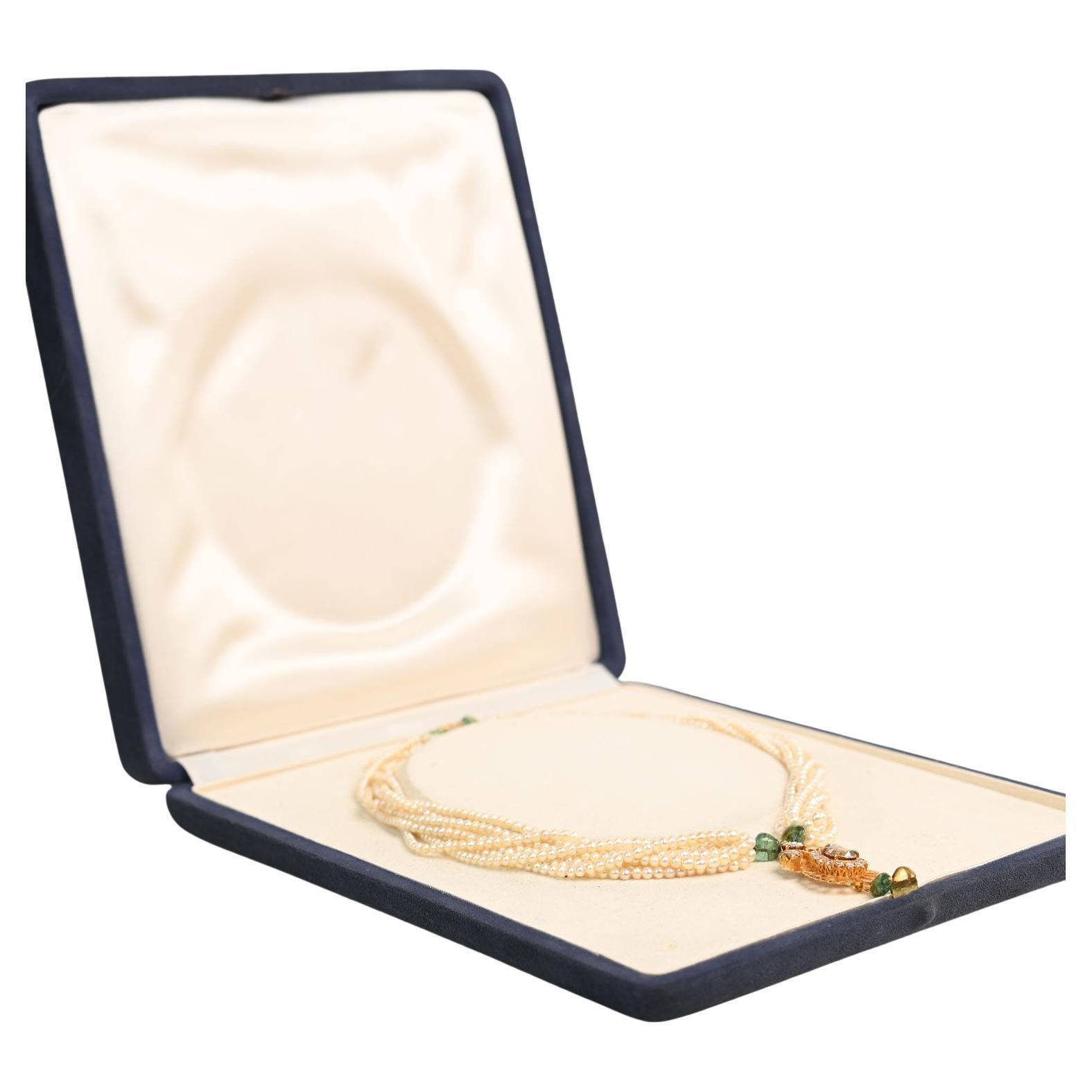 1980 Vintage Brown Diamond and Pearl Necklace, 18K Yellow Gold For Sale