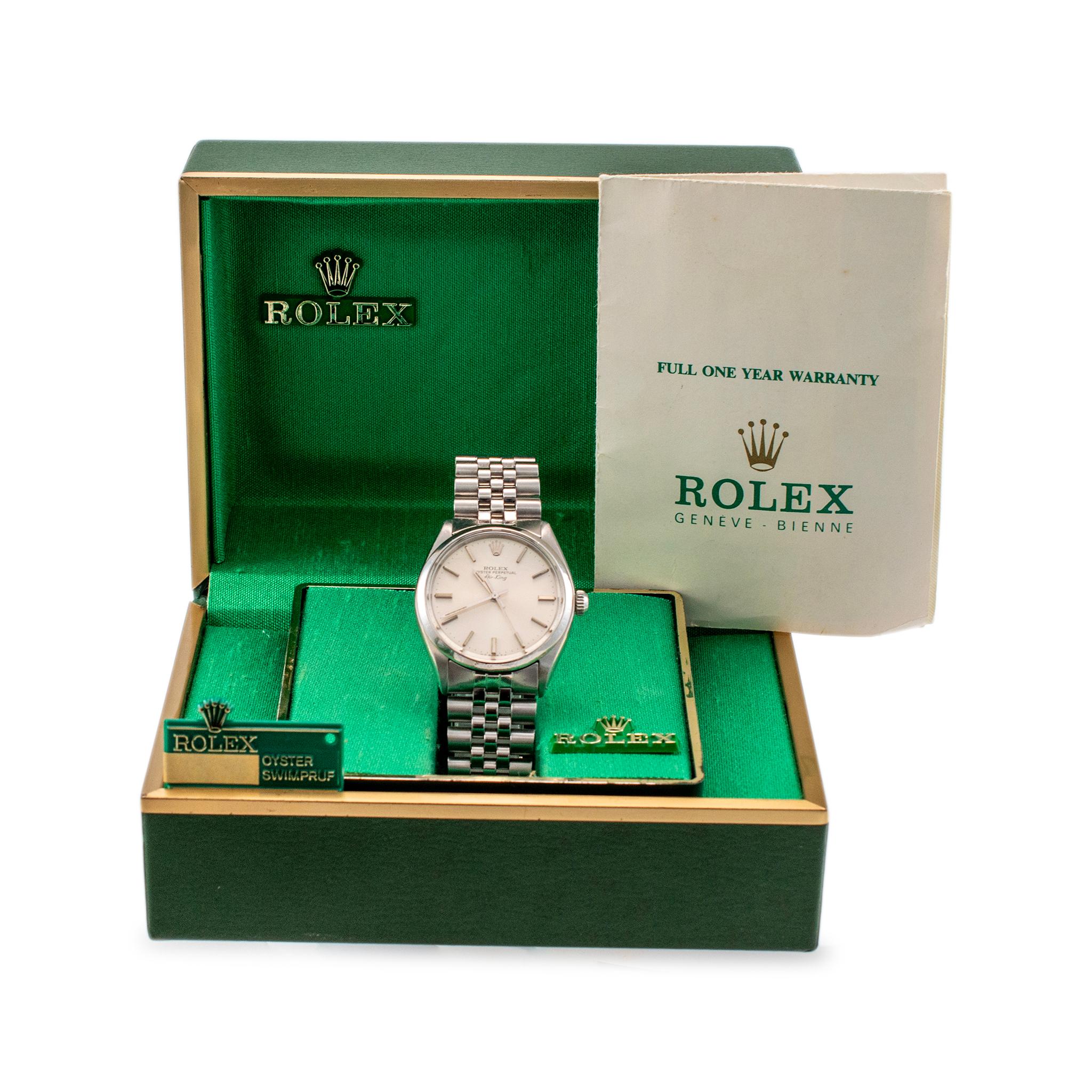 1980 Vintage Rolex Airking 34MM 5500 Silber Zifferblatt Jubiläums-Uhr aus Edelstahl, Vintage 3
