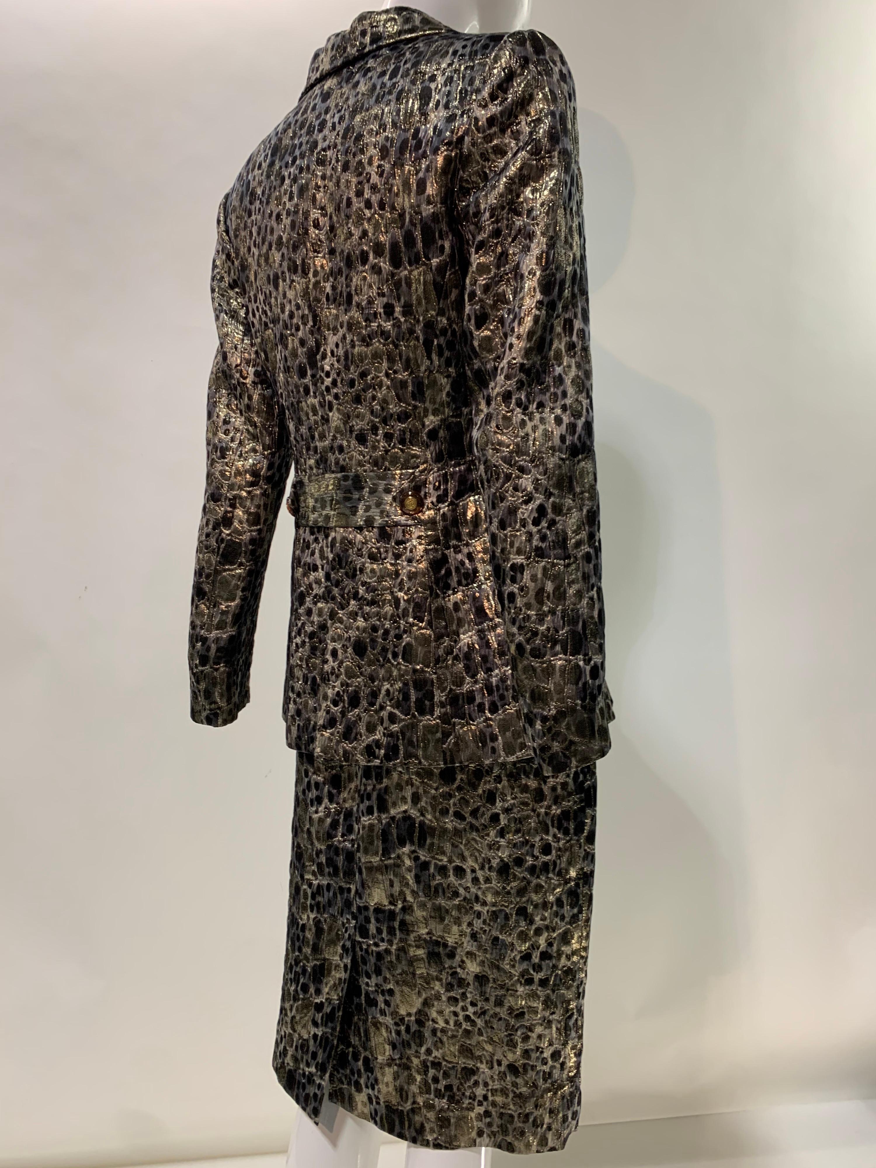 1980 Wild Theirry Mugler Metallic Silk Brocade Print Military Style Skirt Suit In Excellent Condition For Sale In Gresham, OR