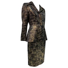 Wild Theirry Mugler tailleur jupe de style militaire imprimé brocart de soie métallique, 1980
