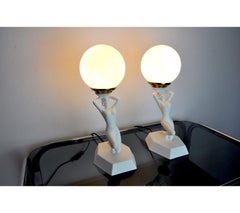 1980 "Woman with the Ball" Lamps by Onices Eth, a Pair