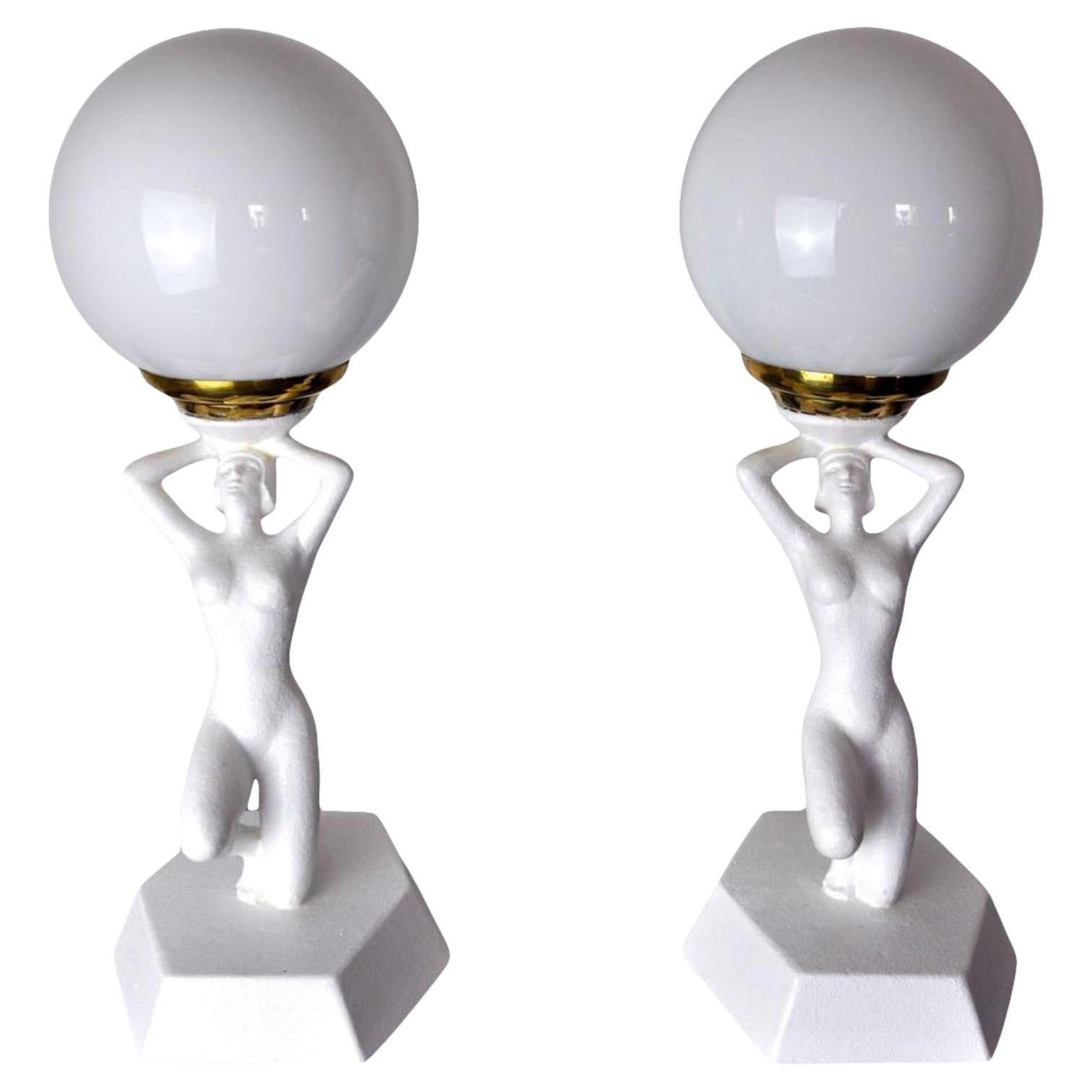 1980 "Woman with the Ball" Lamps by Onices Eth, a Pair For Sale