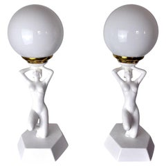 Vintage 1980 "Woman with the Ball" Lamps by Onices Eth, a Pair