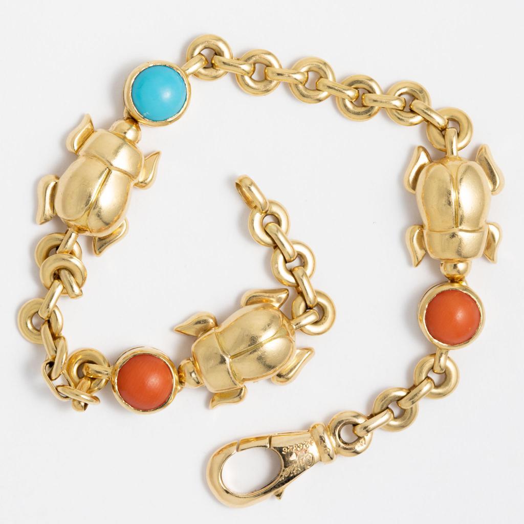 1980 Yellow Gold Turquoise Coral Cartier Bracelet 1