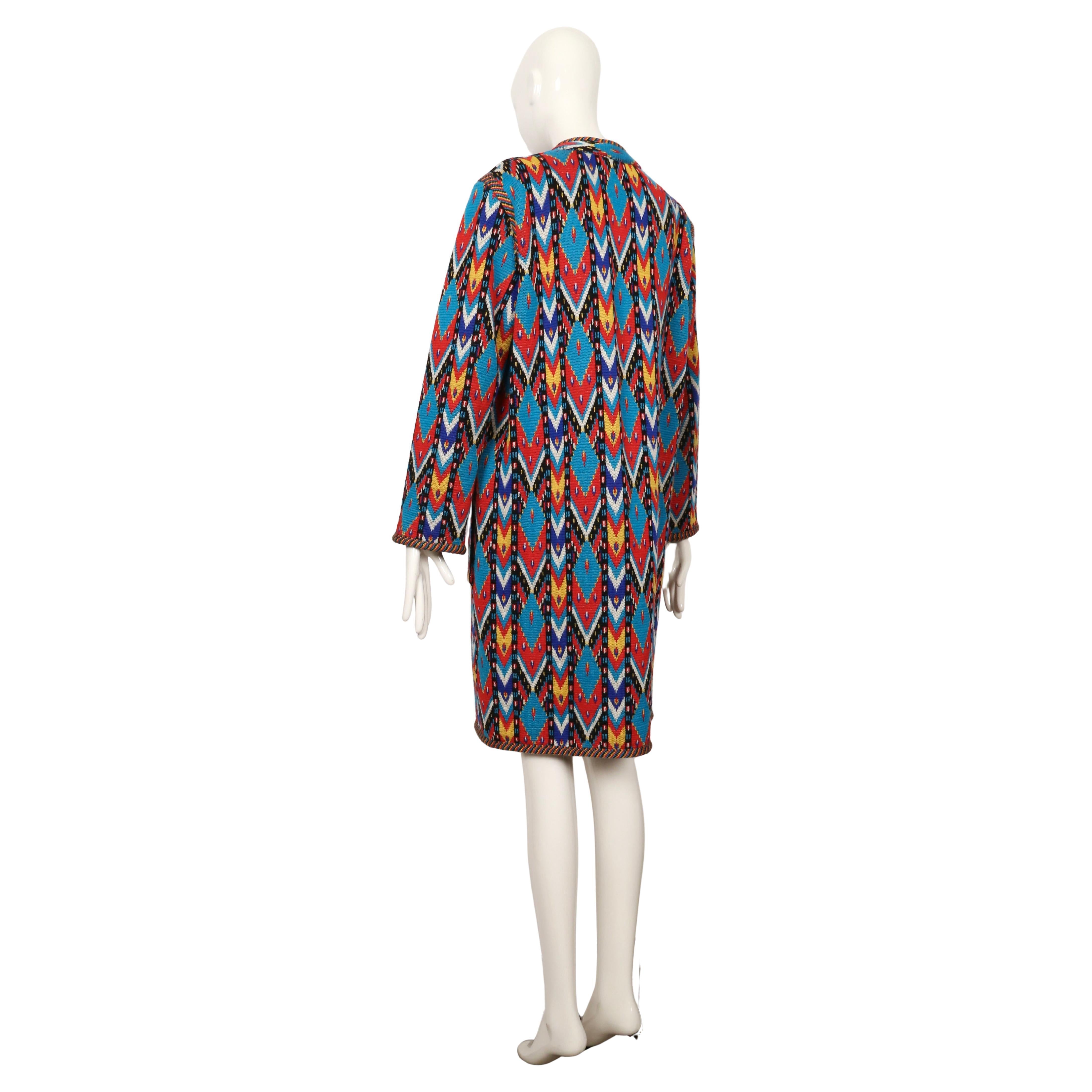 1980 Yves Saint Laurent manteau pull-over Ikat RUNWAY lumineux en vente 2