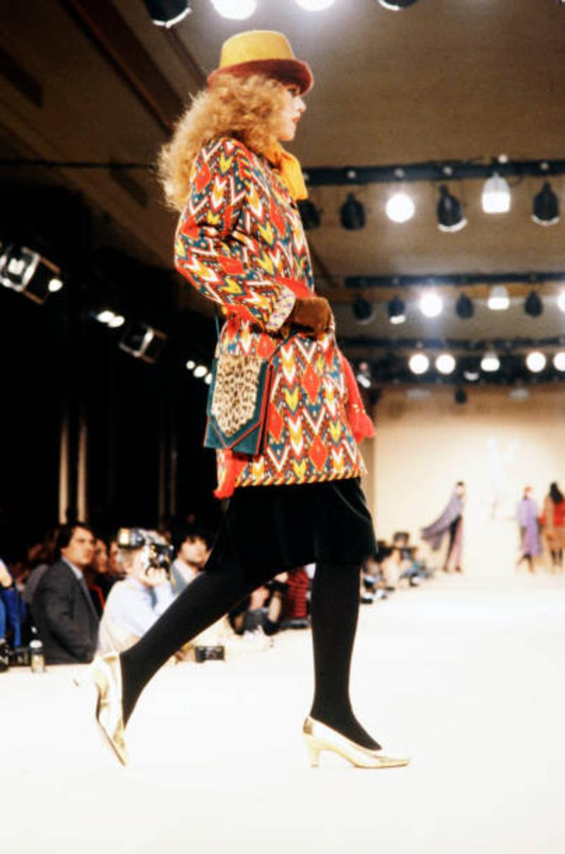 1980 YVES SAINT LAURENT bright Ikat sweater coat For Sale 5
