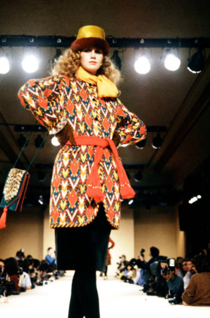 1980 YVES SAINT LAURENT bright Ikat sweater coat For Sale 6
