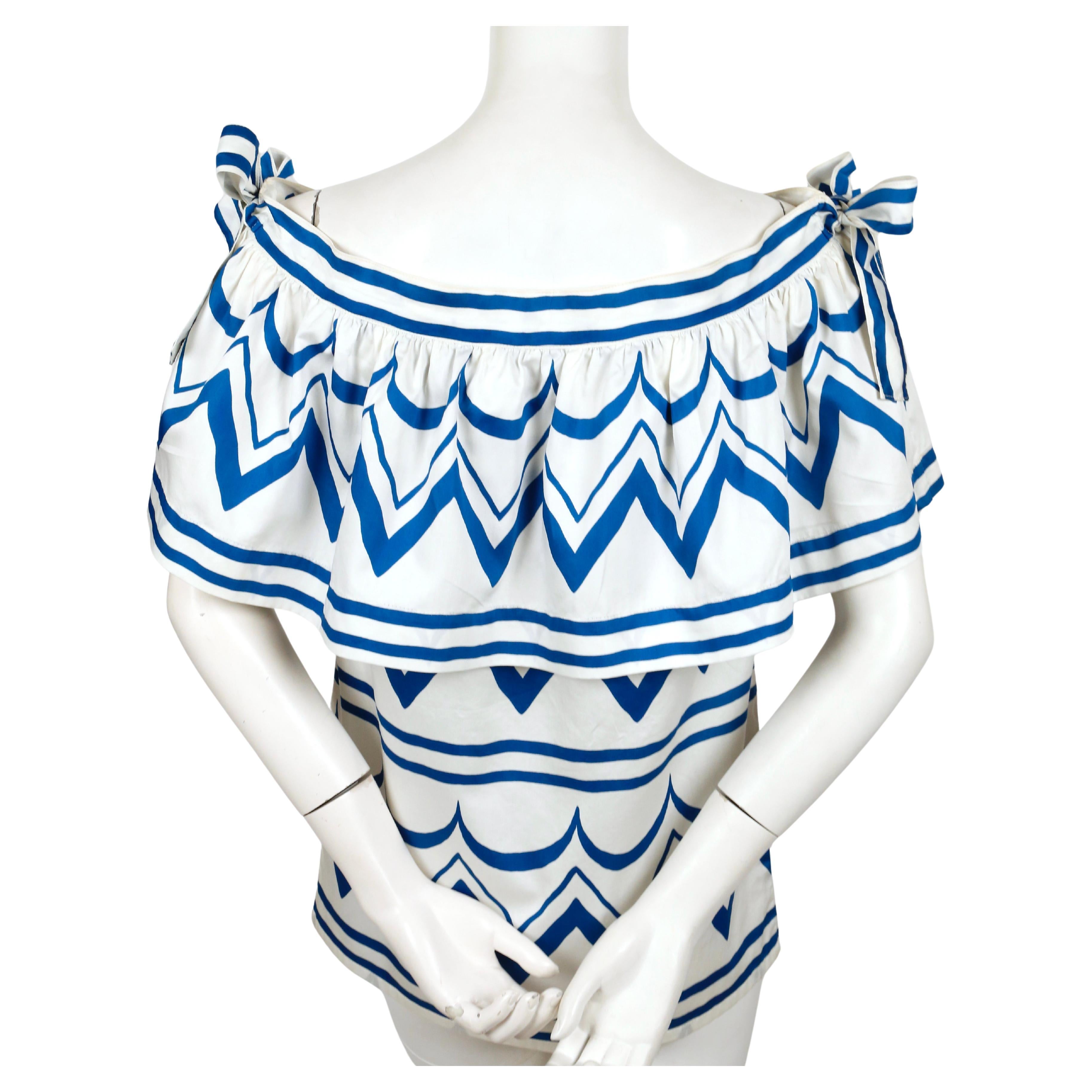 1980 YVES SAINT LAURENT RUNWAY top estampado geométrico rive gauche con volante en Bueno estado para la venta en San Fransisco, CA