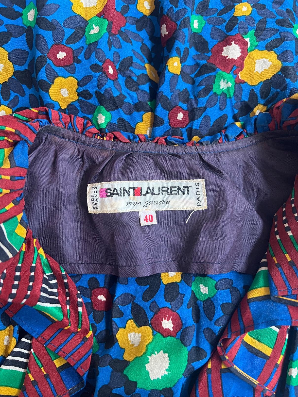 Robe chemise de défilé à imprimé floral Yves Saint Laurent, 1980 en vente 1