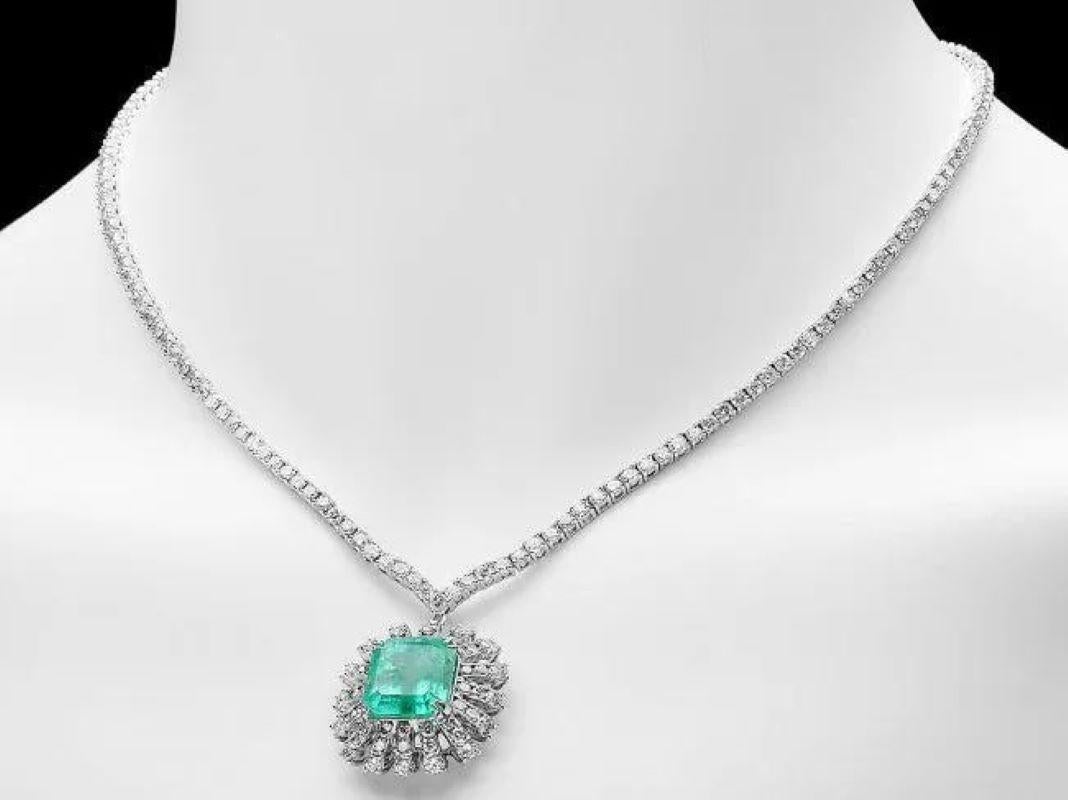 19.80Ct Natural Emerald and Diamond 18K Solid White Gold Necklace

Natural Emerald Weights: Approx. 8.90 Carats 

Emerald Measures: Approx. 12 x 11 mm

Total Natural Round Diamond weights: Approx. 10.90 Carats (color G-H / Clarity SI1-SI2)

Total