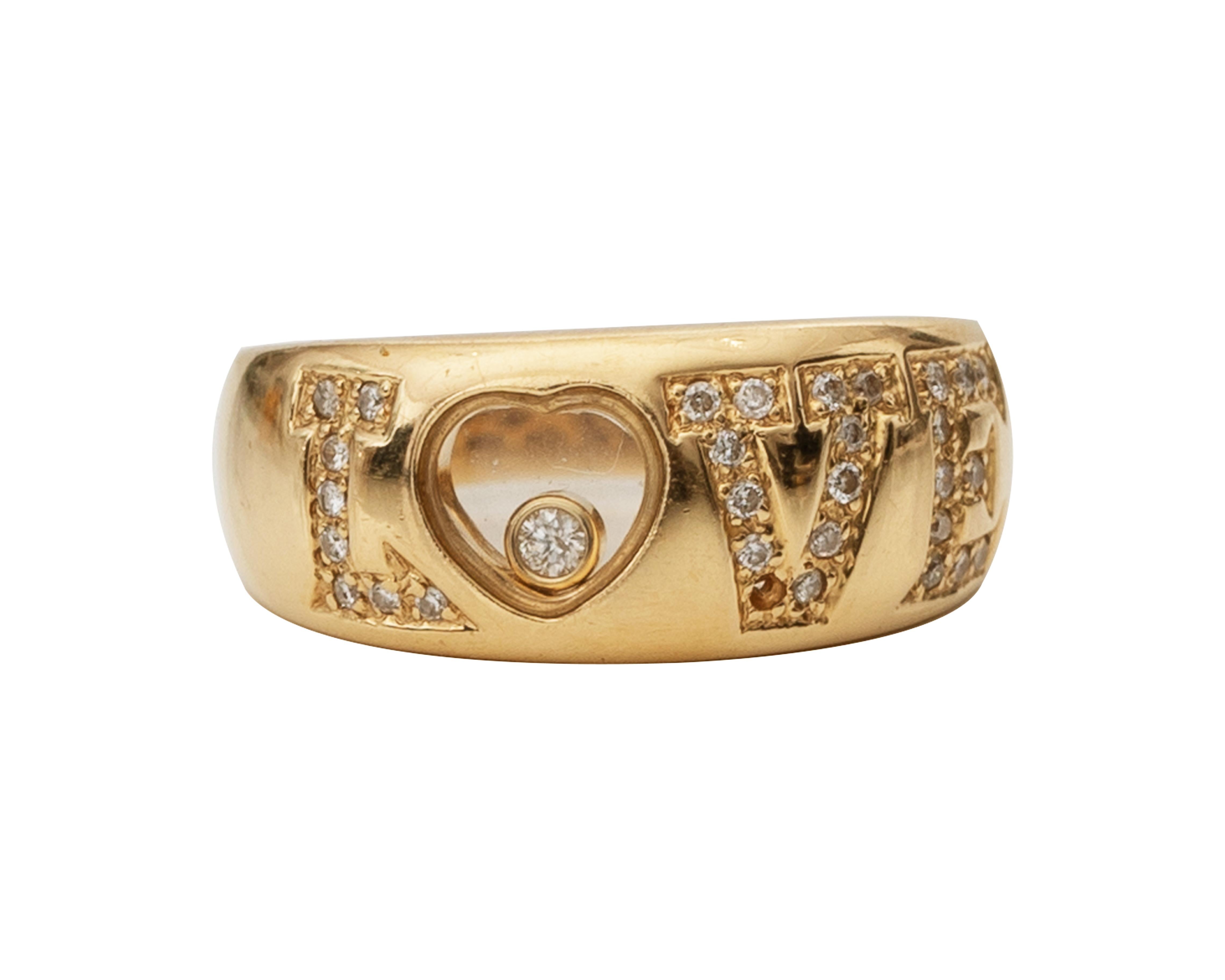 Retro 1980s 0.20 Carat Total LOVE Diamond 18 Karat Gold Ring For Sale