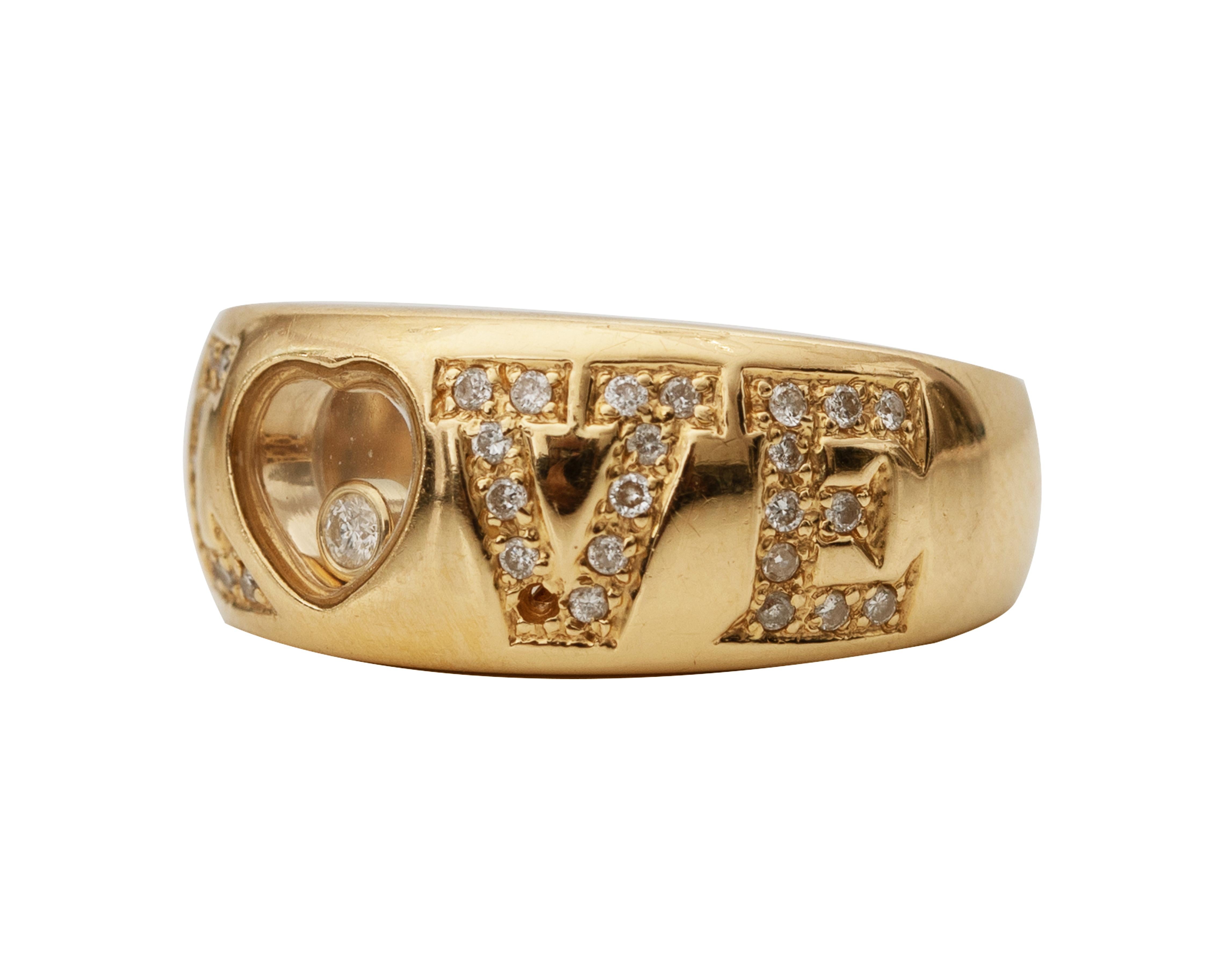 Round Cut 1980s 0.20 Carat Total LOVE Diamond 18 Karat Gold Ring For Sale
