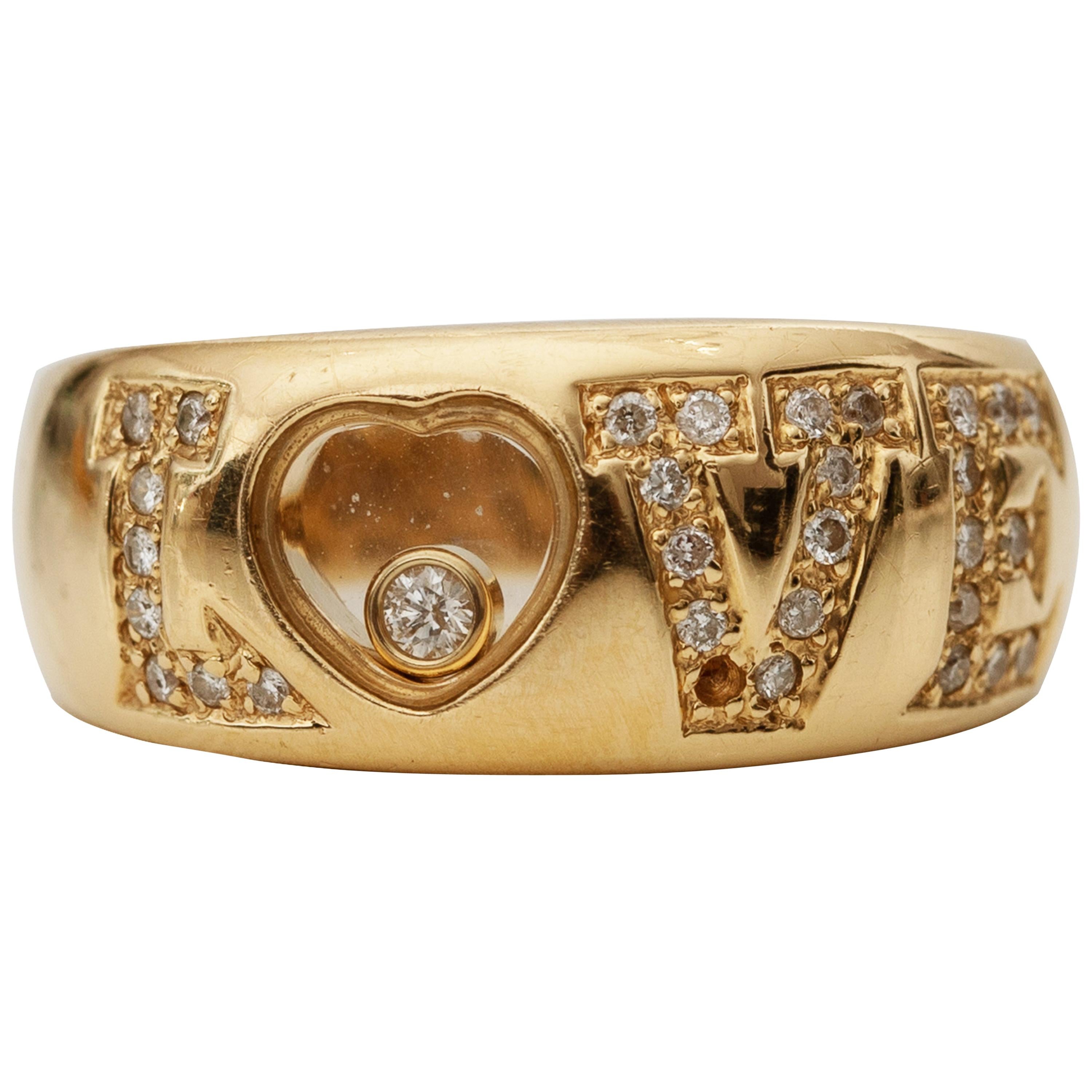 1980s 0.20 Carat Total LOVE Diamond 18 Karat Gold Ring For Sale