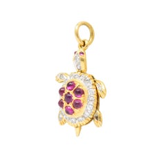 1980s 0.56 Carat Diamond Ruby 18 Karat Gold Turtle Charm