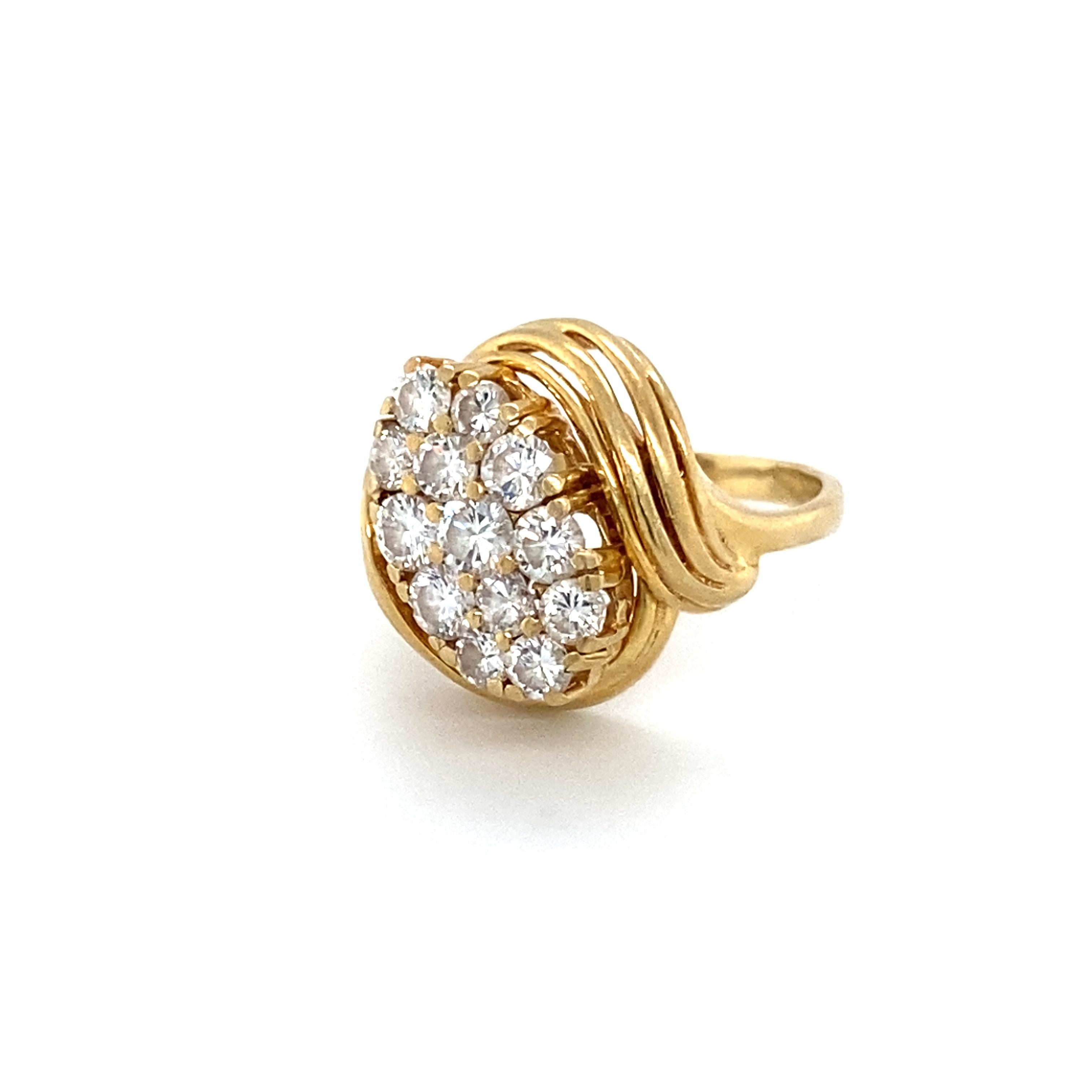 Item Details: 
Ring Size: 3.25, sizable
Metal Type: 14 karat yellow gold
Weight: 4.4 grams

Diamond Details:
Cut:  Round
Carat: 0.60 Carat
Color: G-H
Clarity: VS-SI

Item Features:
0.60 carat round diamonds
14 Karat yellow gold setting
Ring is