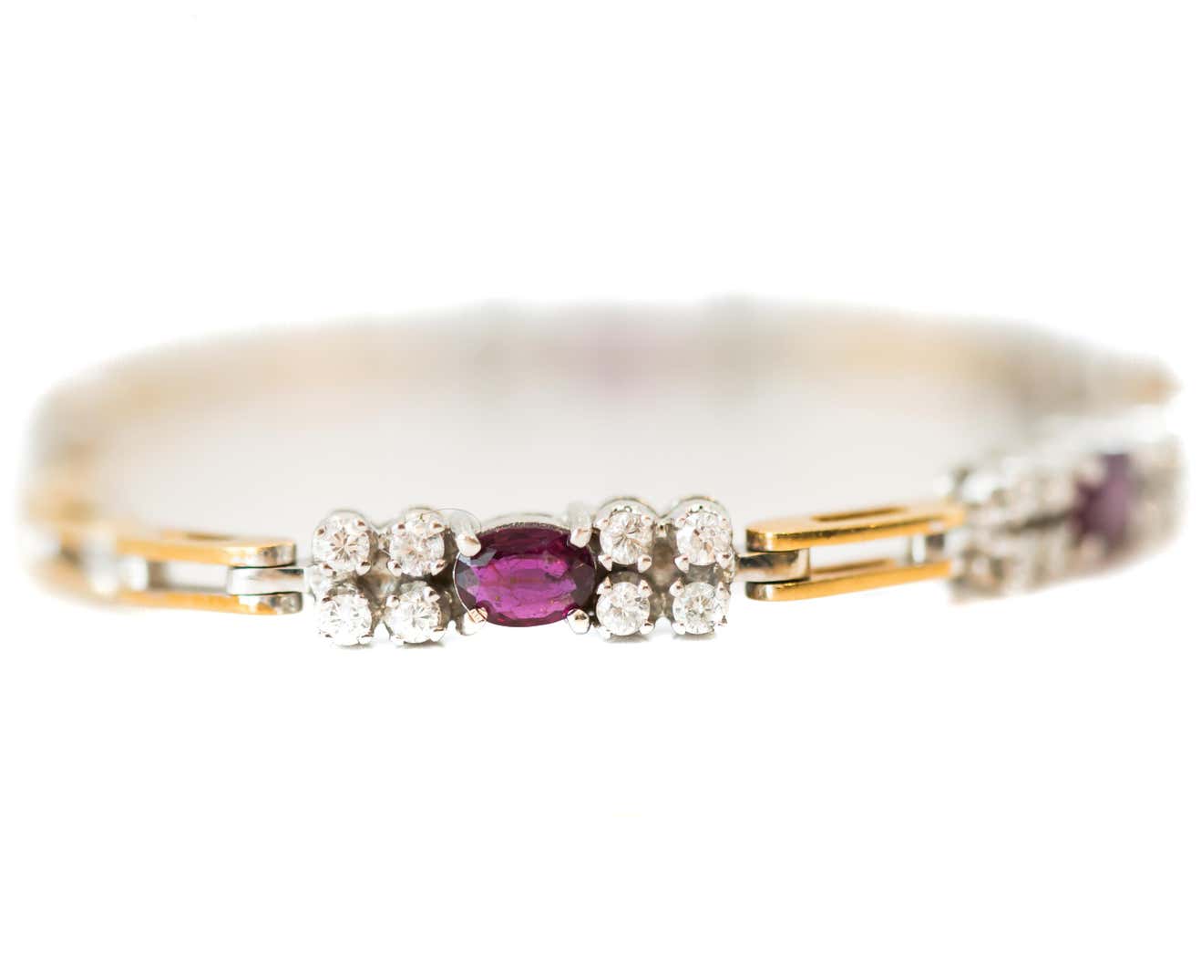 1980s 0.75 Carat Diamond and 1 Carat Ruby Link Bracelet in 18 Karat ...