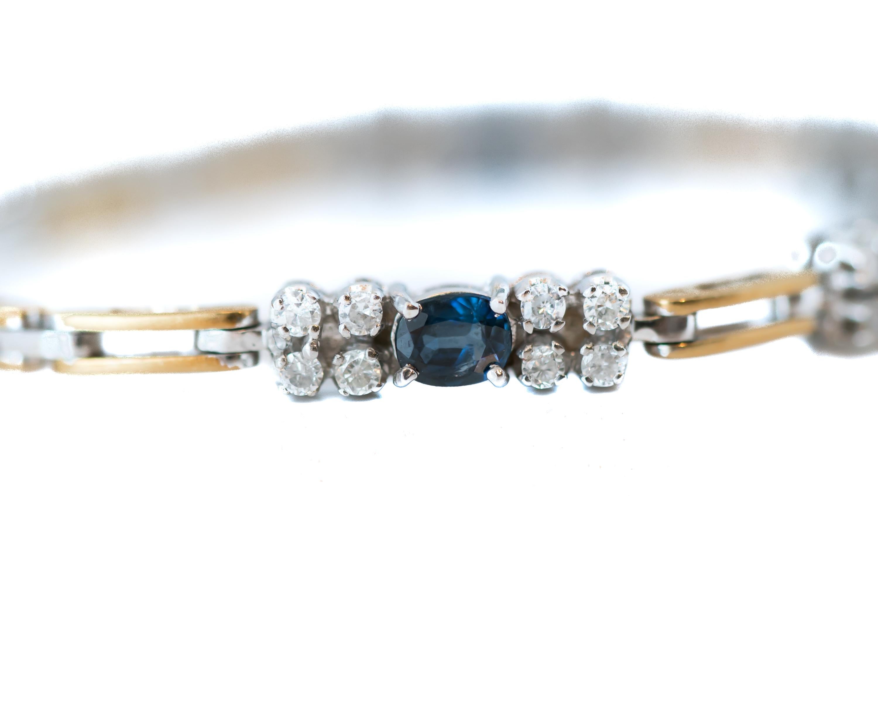 Contemporary 1980s 0.75 Carat Diamond and 1 Carat Sapphire Link Bracelet in 18 Karat Gold