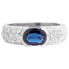 1980s 1 Carat Blue Sapphire and Diamond Platinum Ring