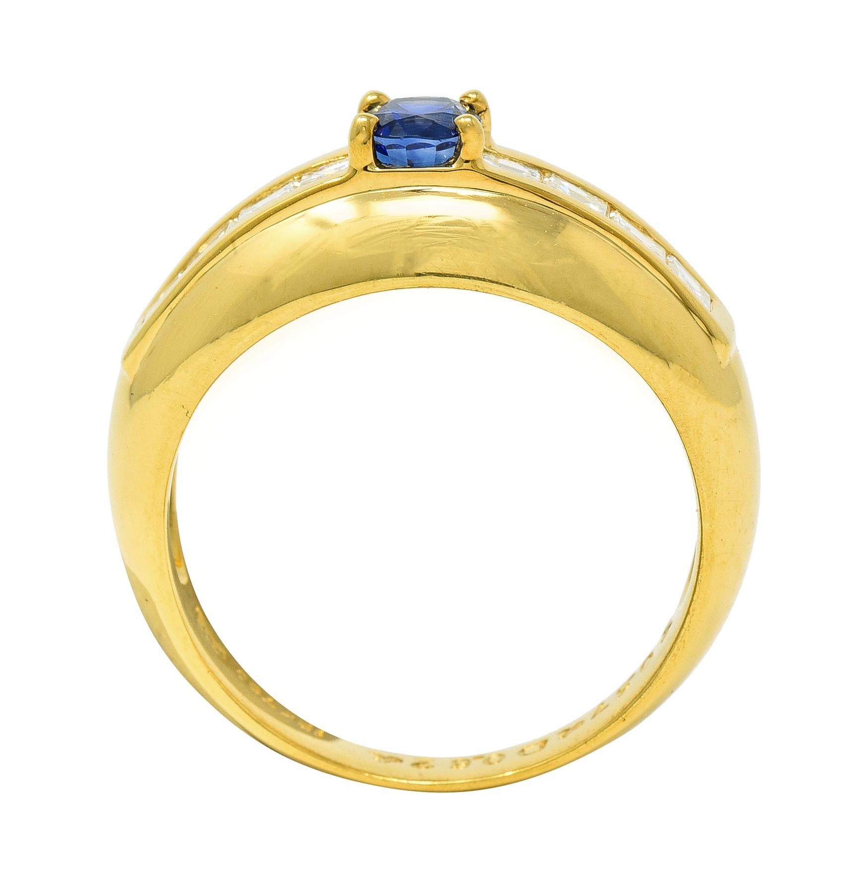 1980's 1.19 CTW Sapphire Diamond 18 Karat Yellow Gold Vintage Gemstone Ring For Sale 5
