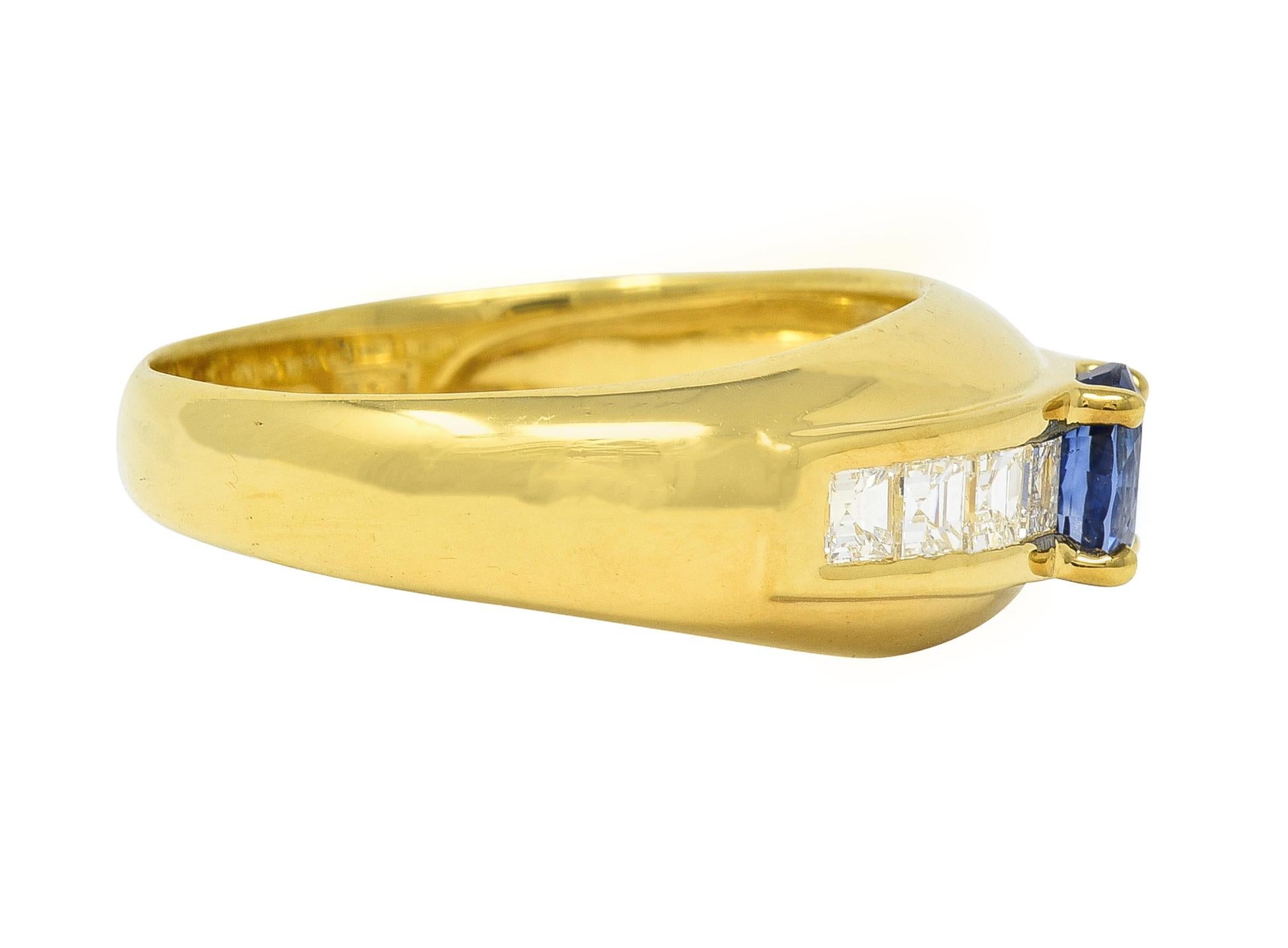 1980's 1.19 CTW Sapphire Diamond 18 Karat Yellow Gold Vintage Gemstone Ring In Excellent Condition For Sale In Philadelphia, PA