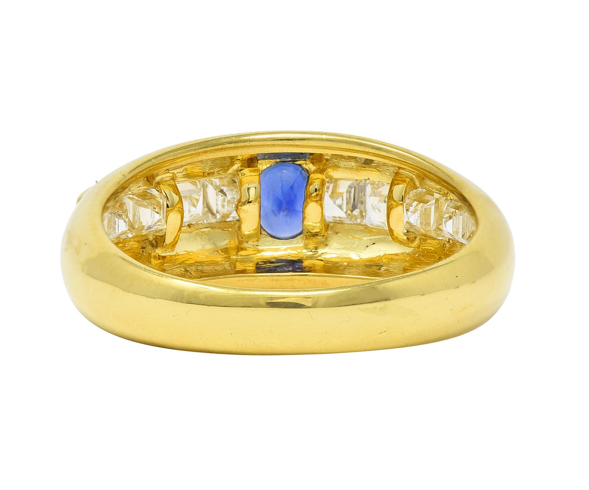 Women's or Men's 1980's 1.19 CTW Sapphire Diamond 18 Karat Yellow Gold Vintage Gemstone Ring For Sale