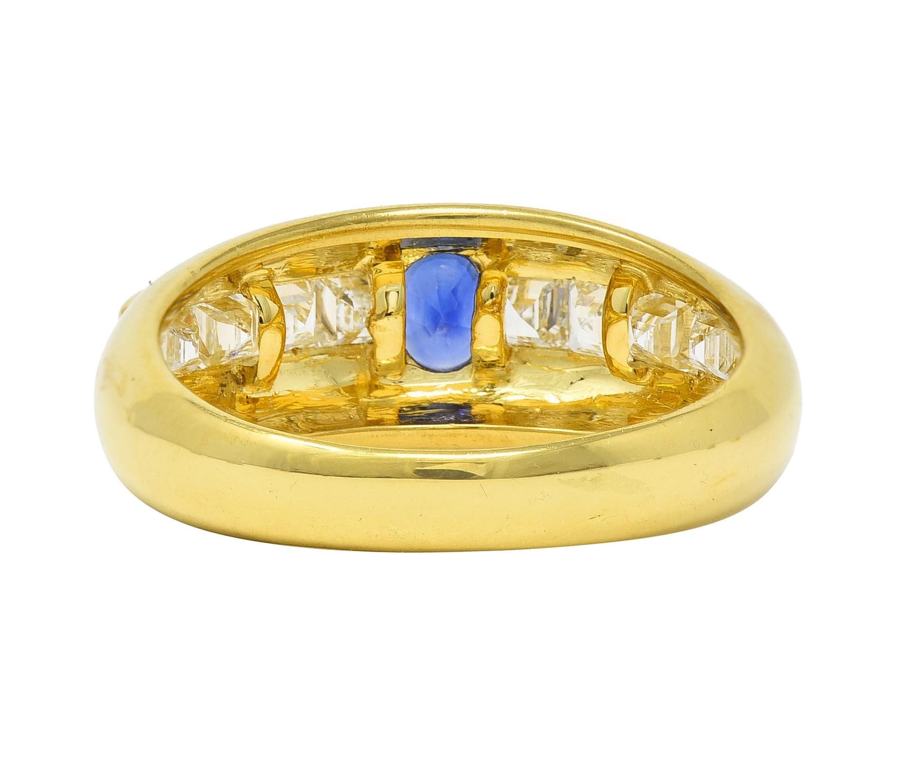 Women's or Men's 1980's 1.19 CTW Sapphire Diamond 18 Karat Yellow Gold Vintage Gemstone Ring