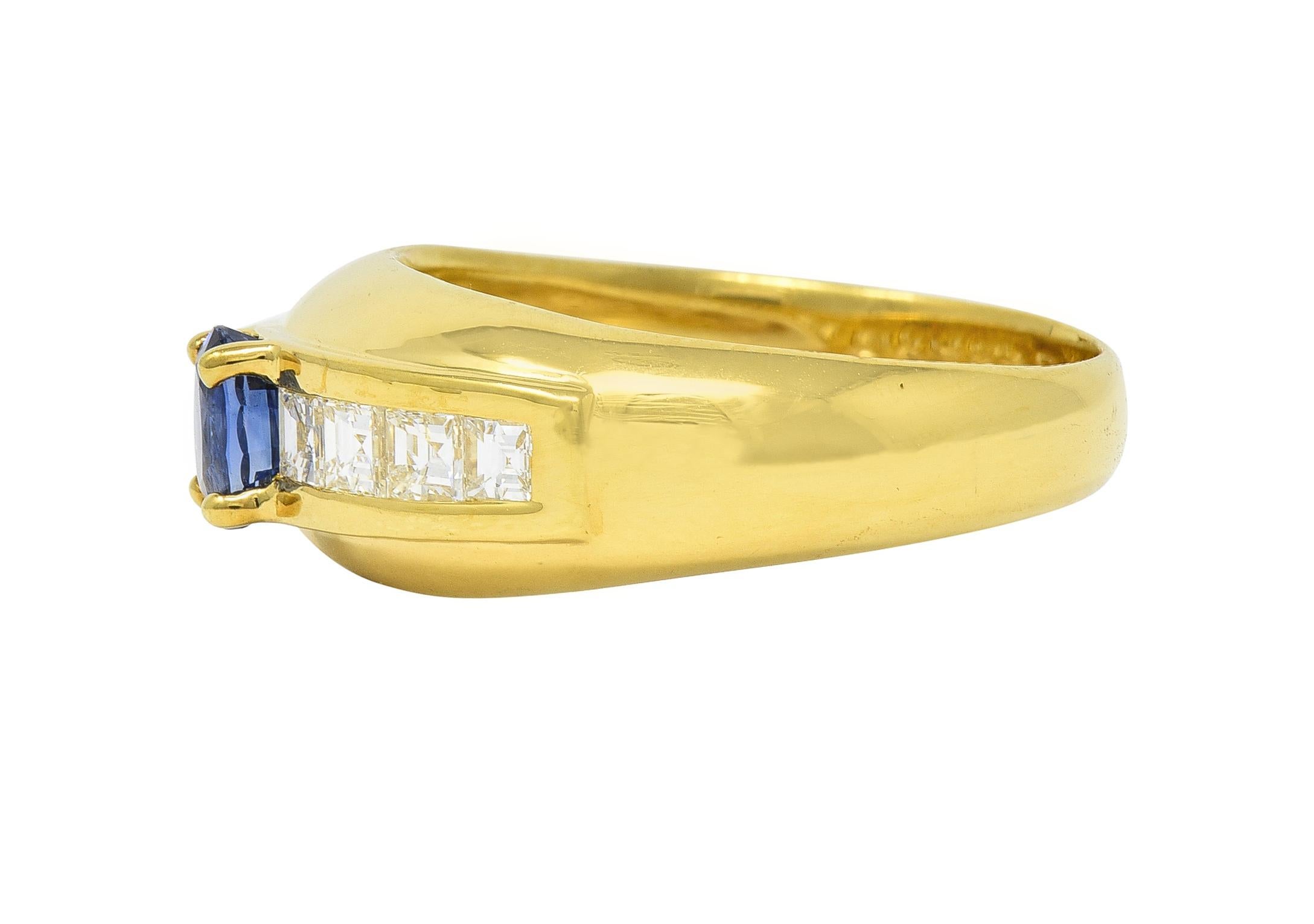 1980's 1.19 CTW Sapphire Diamond 18 Karat Yellow Gold Vintage Gemstone Ring For Sale 1