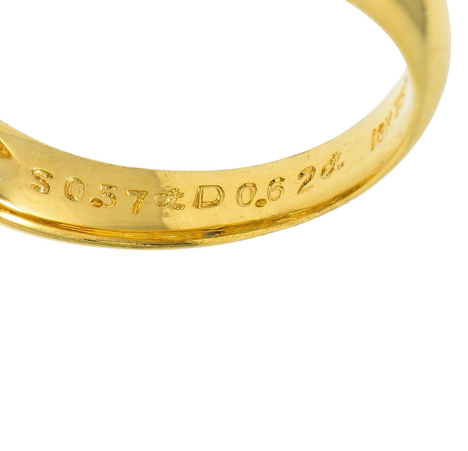 1980's 1.19 CTW Sapphire Diamond 18 Karat Yellow Gold Vintage Gemstone Ring For Sale 4