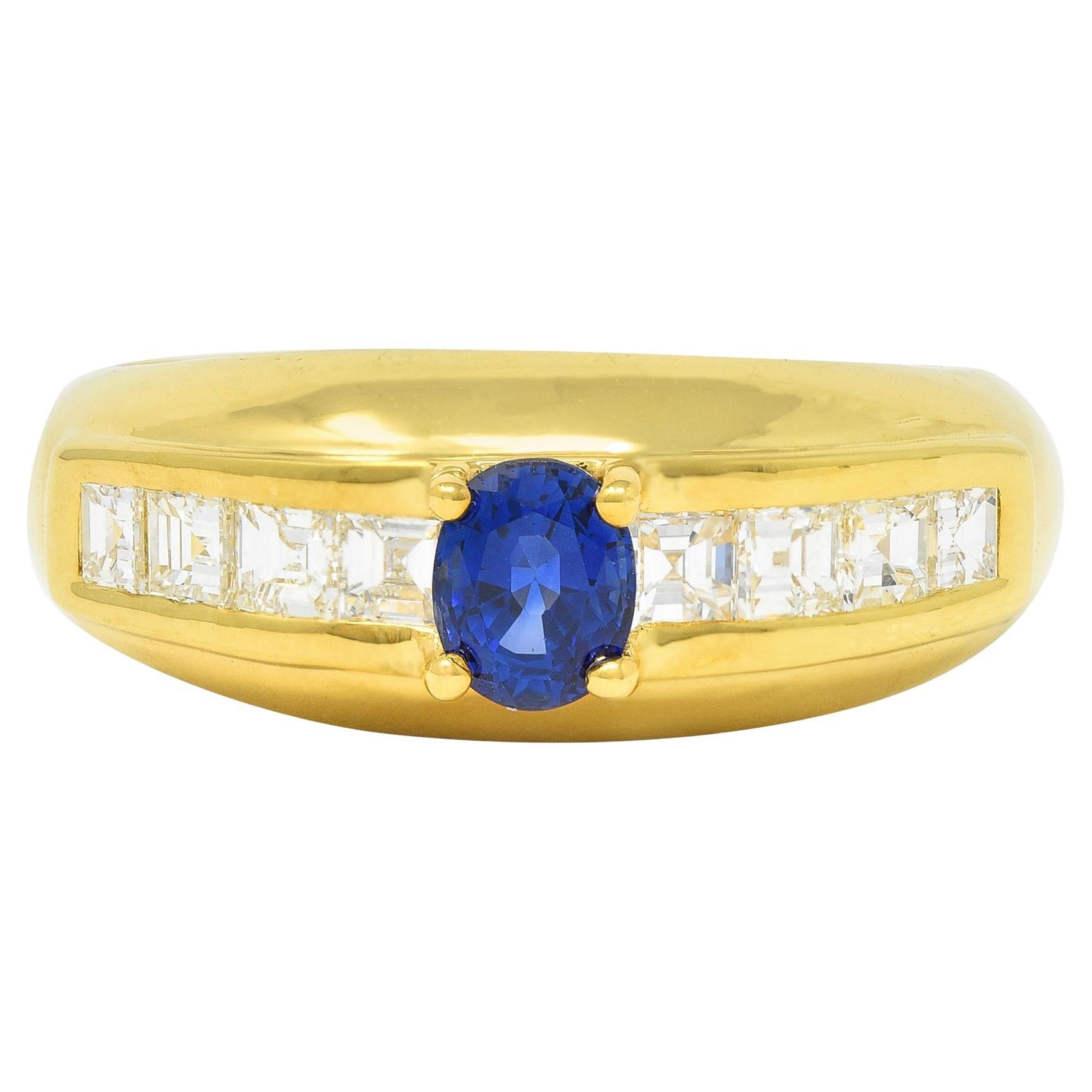 1980's 1.19 CTW Sapphire Diamond 18 Karat Yellow Gold Vintage Gemstone Ring