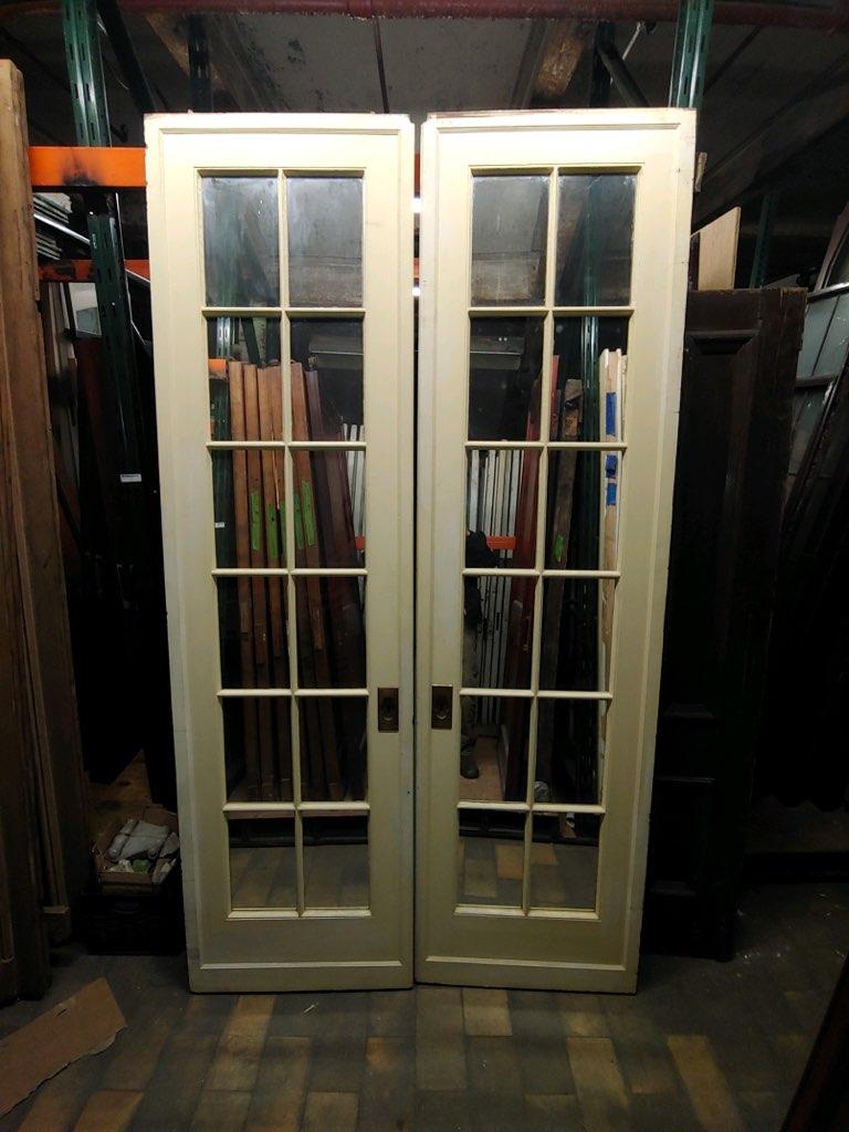 Puertas francesas dobles de caoba con espejo de 12 luces de los años 80 1