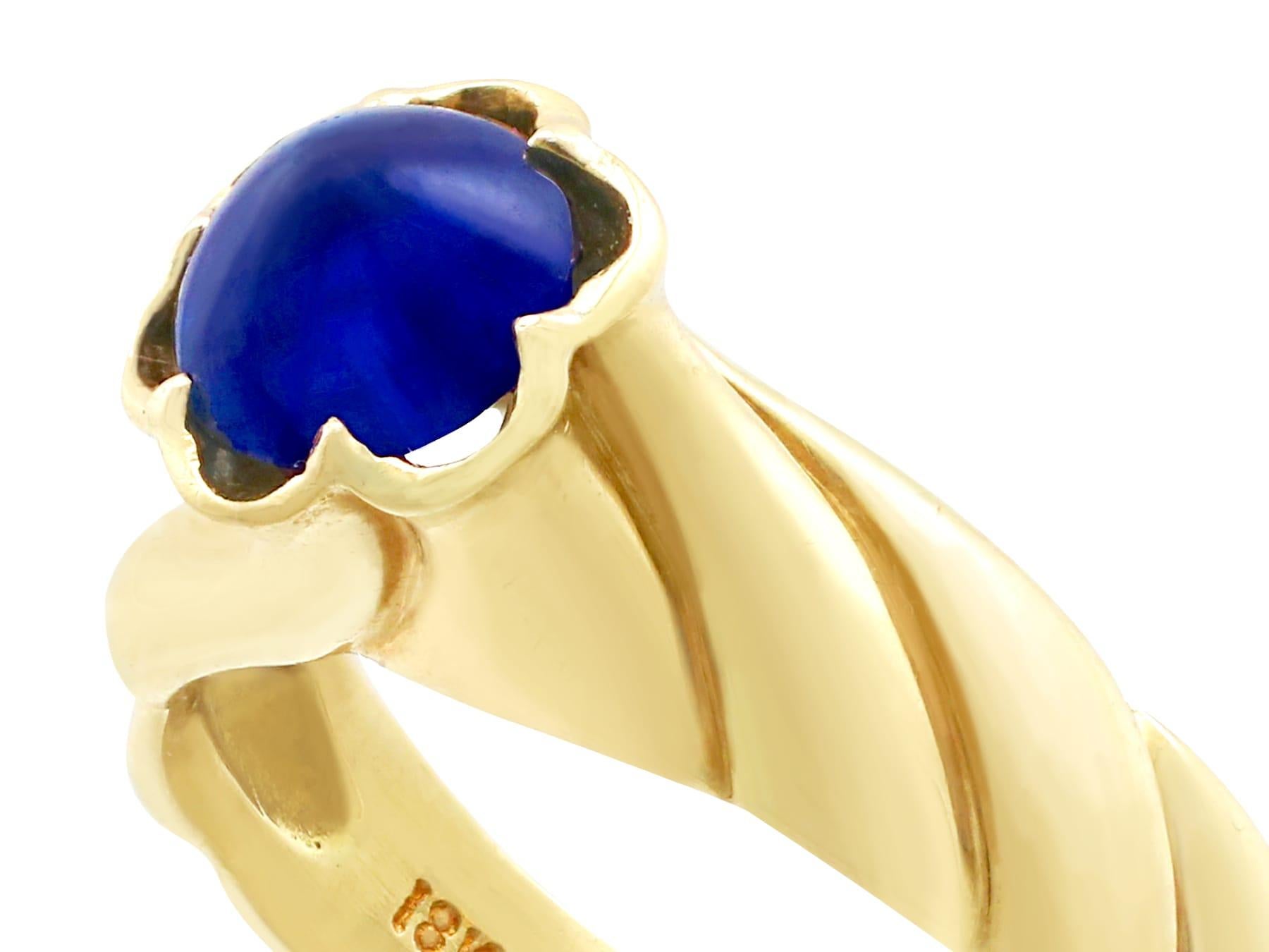 1980s 1.22 Carat Cabochon Cut Sapphire 18 K Yellow Gold Cocktail Ring In Excellent Condition For Sale In Jesmond, Newcastle Upon Tyne