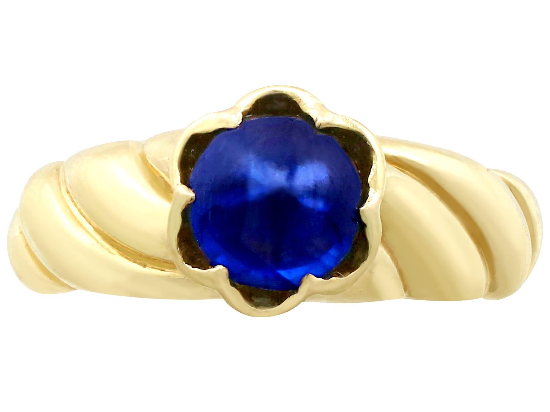 Women's 1980s 1.22 Carat Cabochon Cut Sapphire 18 K Yellow Gold Cocktail Ring For Sale