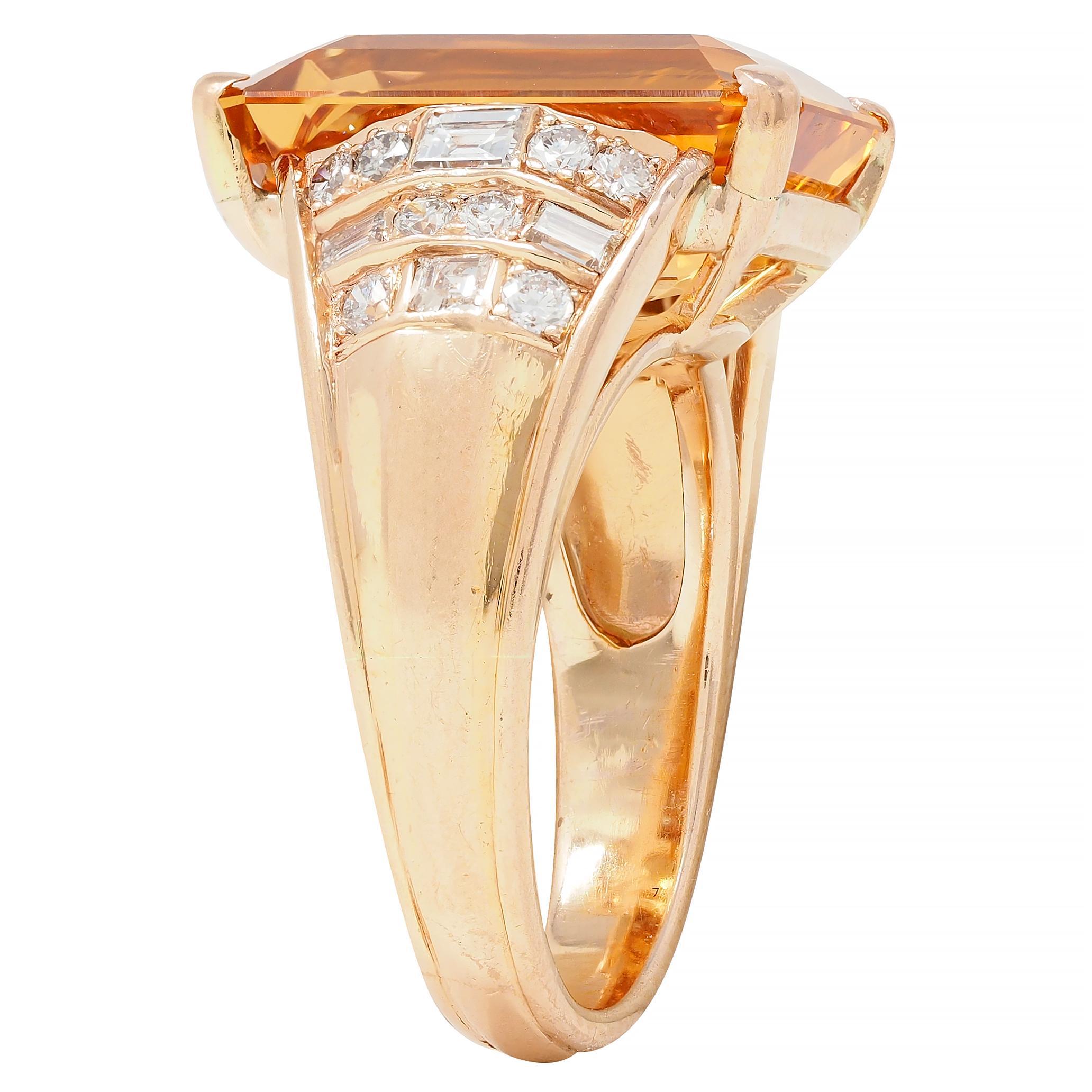 1980's 12.25 CTW Imperial Topaz Diamond 14 Karat Gold Vintage Cocktail Ring For Sale 5