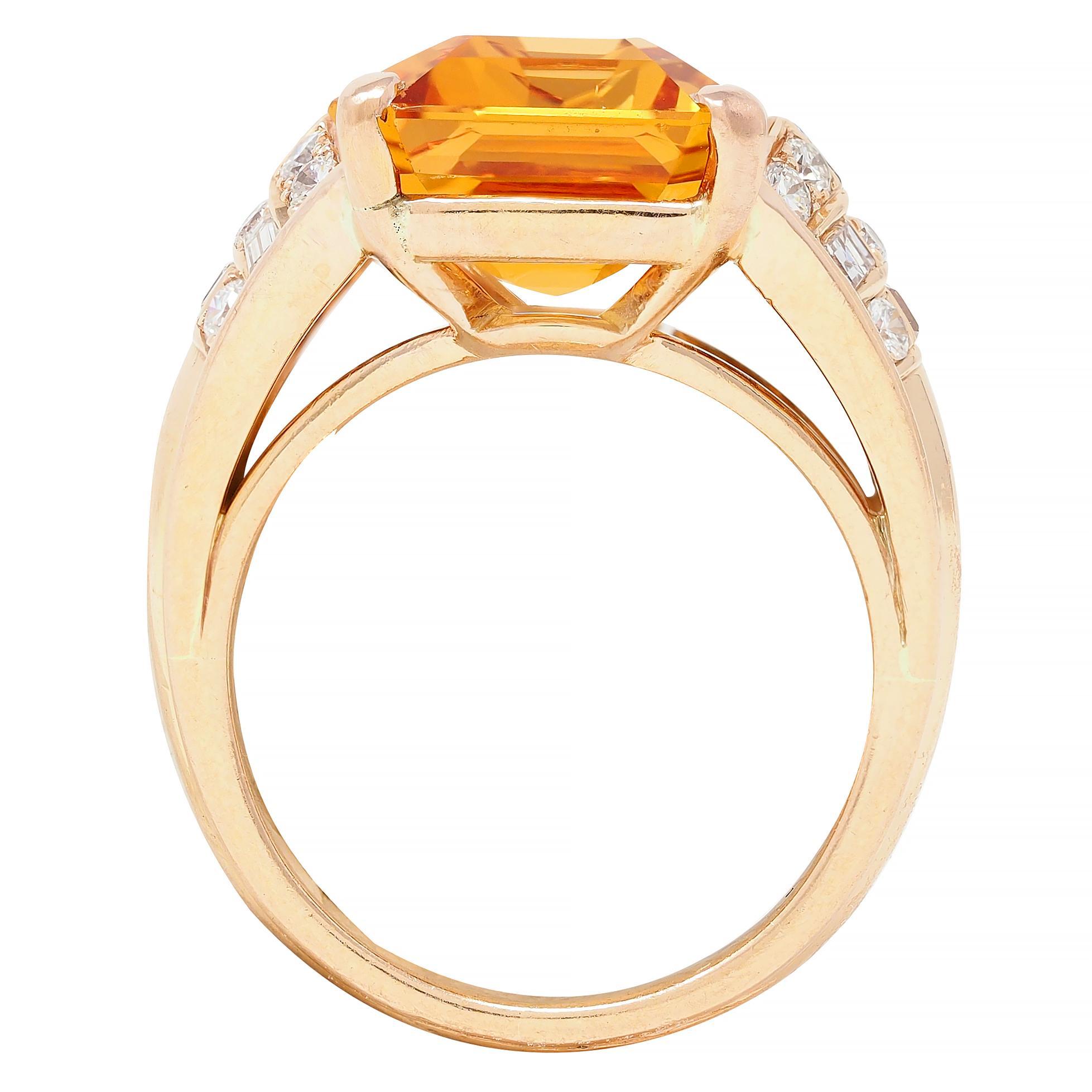 1980's 12.25 CTW Imperial Topaz Diamond 14 Karat Gold Vintage Cocktail Ring For Sale 6