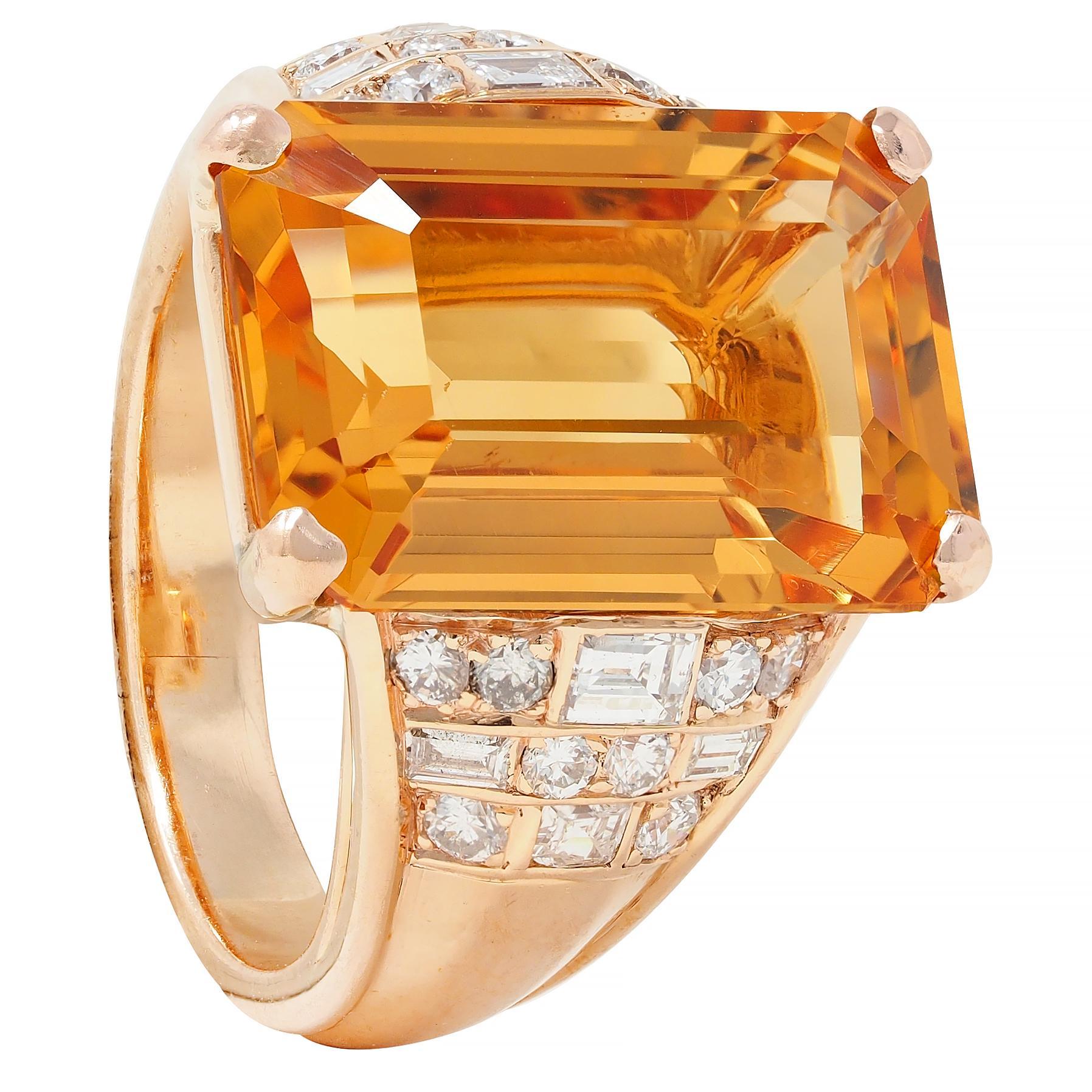 1980's 12.25 CTW Imperial Topaz Diamond 14 Karat Gold Vintage Cocktail Ring For Sale 7
