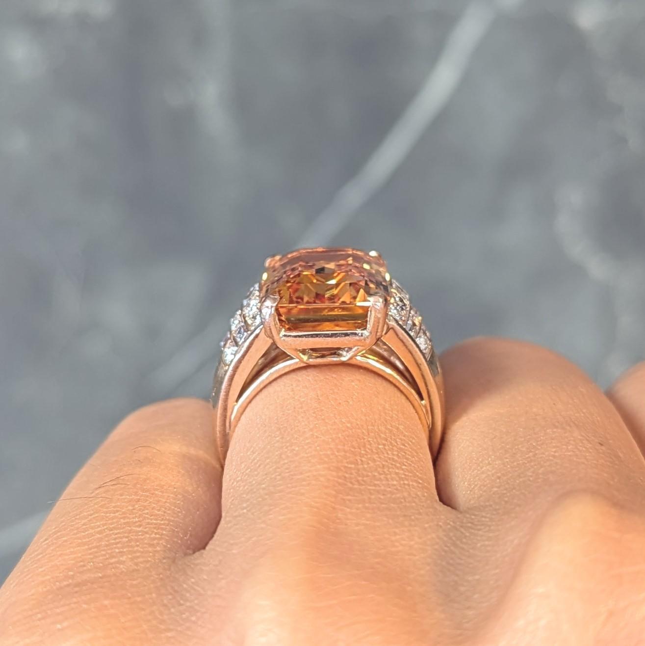 1980's 12.25 CTW Imperial Topaz Diamond 14 Karat Gold Vintage Cocktail Ring For Sale 8