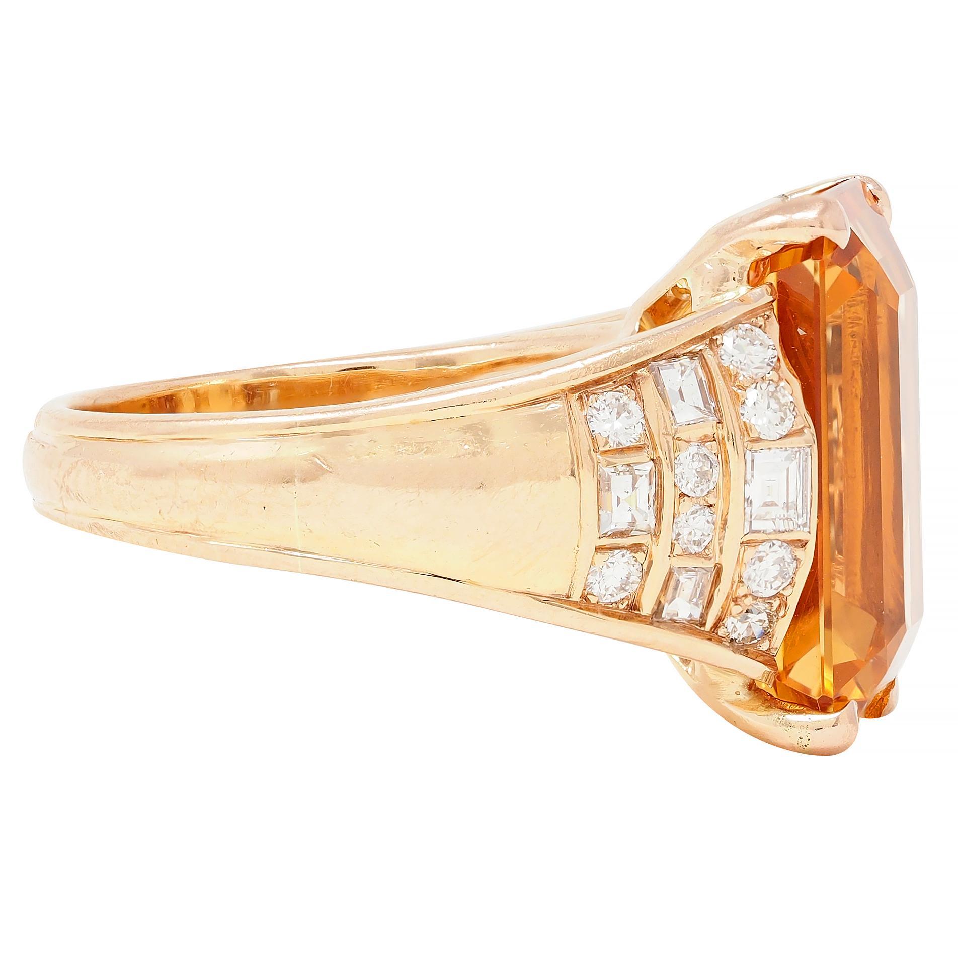 1980's 12.25 CTW Imperial Topaz Diamond 14 Karat Gold Vintage Cocktail Ring In Excellent Condition For Sale In Philadelphia, PA