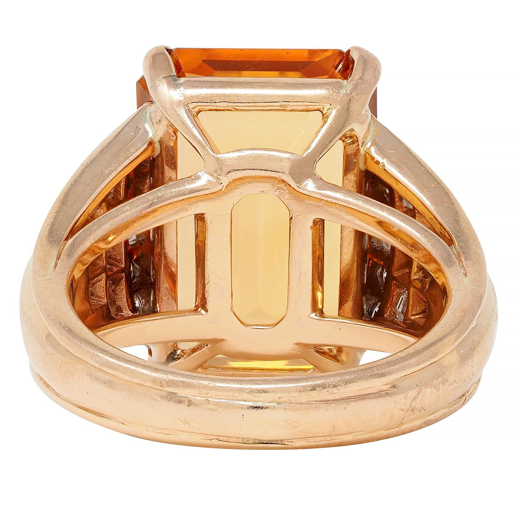 Women's or Men's 1980's 12.25 CTW Imperial Topaz Diamond 14 Karat Gold Vintage Cocktail Ring For Sale