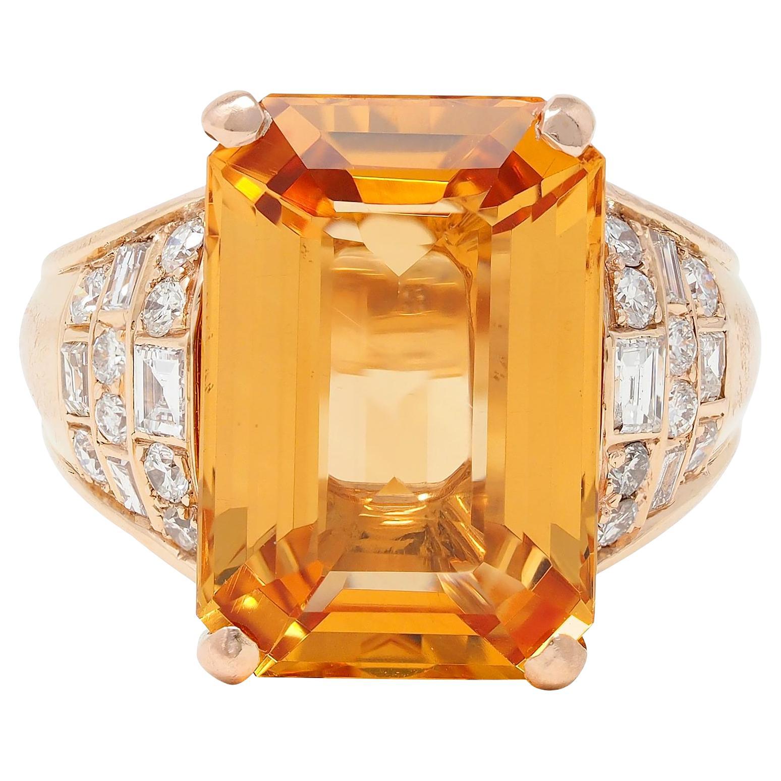 1980's 12.25 CTW Imperial Topaz Diamond 14 Karat Gold Vintage Cocktail Ring