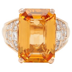 Anello da cocktail vintage in oro 14 carati del 1980 con diamante e topazio imperiale da 12,25 CTW