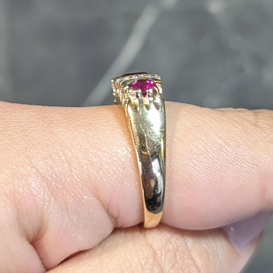 1980's 1.25 CTW Ruby Diamond 18 Karat Yellow Gold Vintage Band Ring For Sale 9