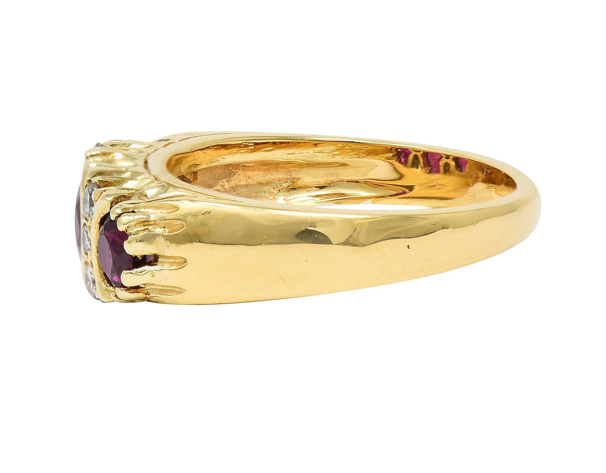 Women's or Men's 1980's 1.25 CTW Ruby Diamond 18 Karat Yellow Gold Vintage Band Ring For Sale