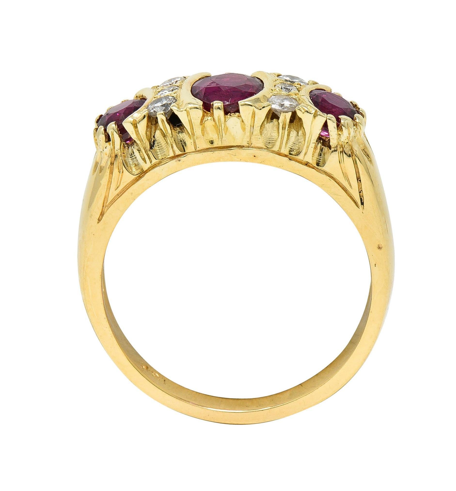 1980's 1.25 CTW Ruby Diamond 18 Karat Yellow Gold Vintage Band Ring For Sale 4