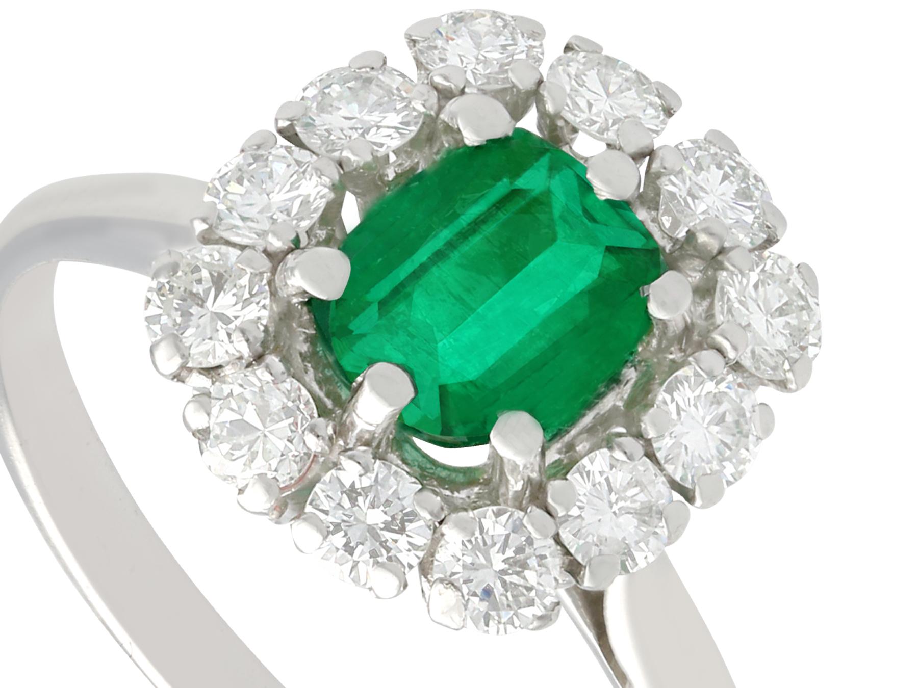 Mixed Cut 1980s 1.33 Carat Emerald and Diamond Gold Cluster Ring For Sale